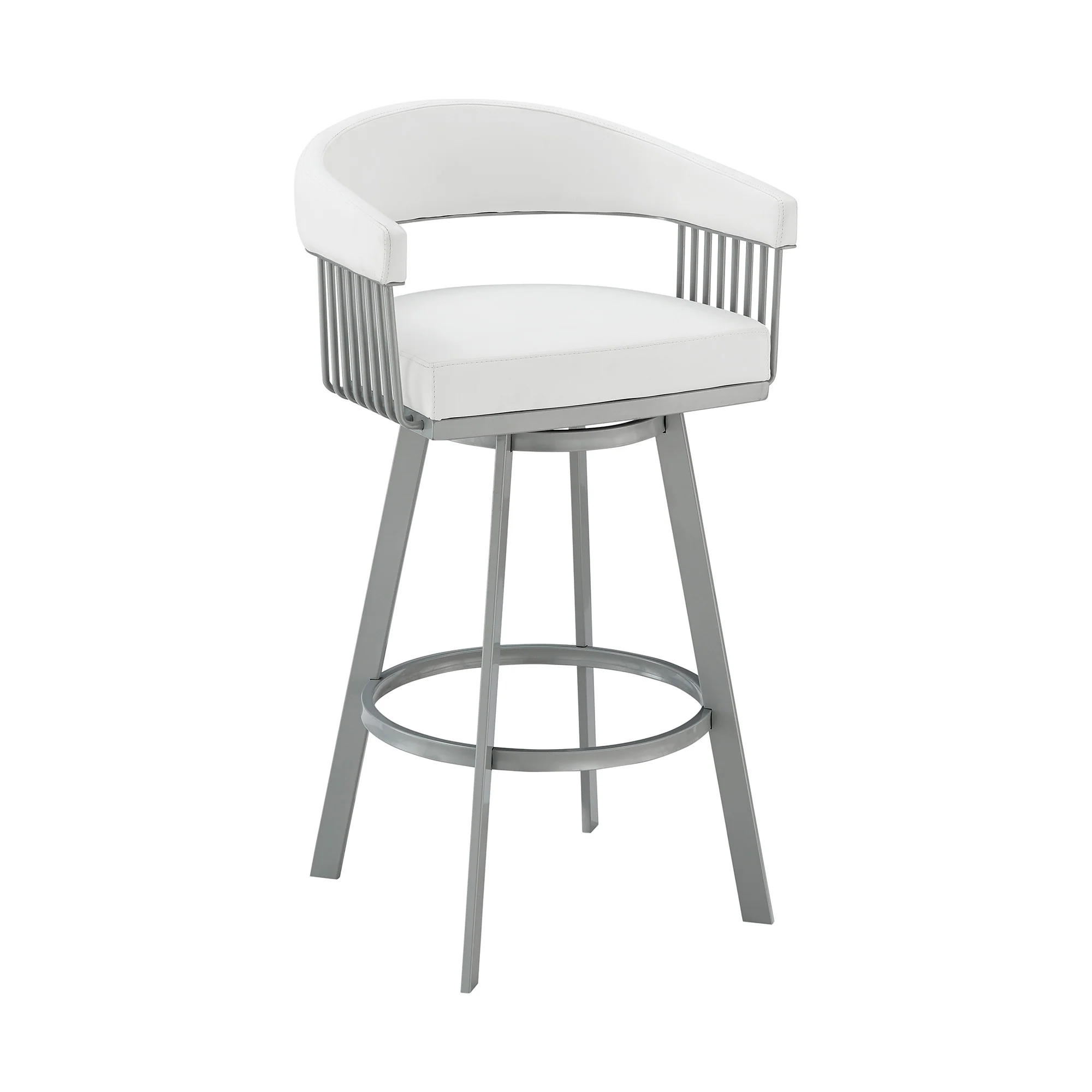 30" Mod White Faux Leather Silver Finish Swivel Bar Stool By Homeroots - Image 2