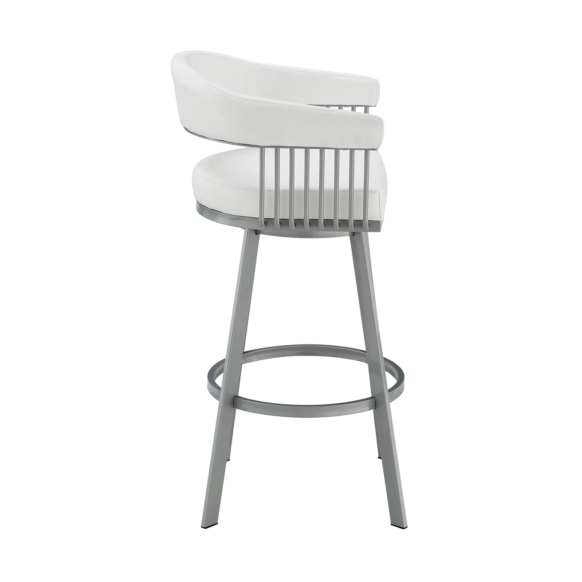 30" Mod White Faux Leather Silver Finish Swivel Bar Stool By Homeroots - Image 4