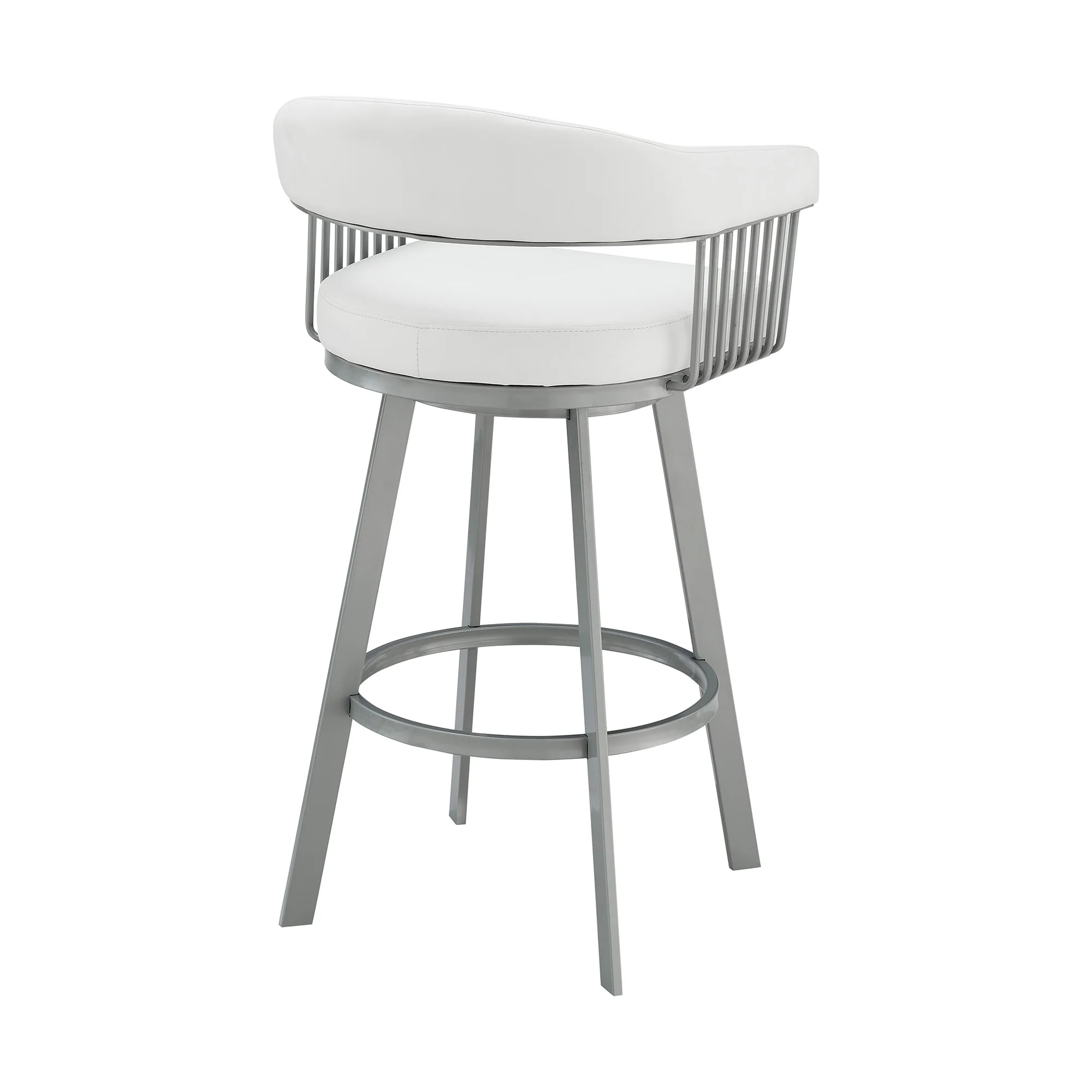 30" Mod White Faux Leather Silver Finish Swivel Bar Stool By Homeroots - Image 5