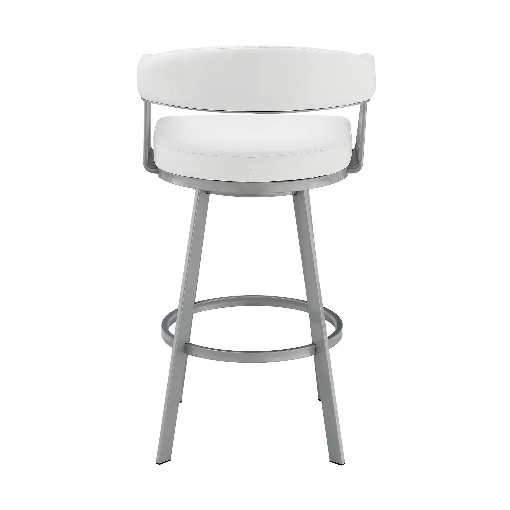 30" Mod White Faux Leather Silver Finish Swivel Bar Stool By Homeroots - Image 6