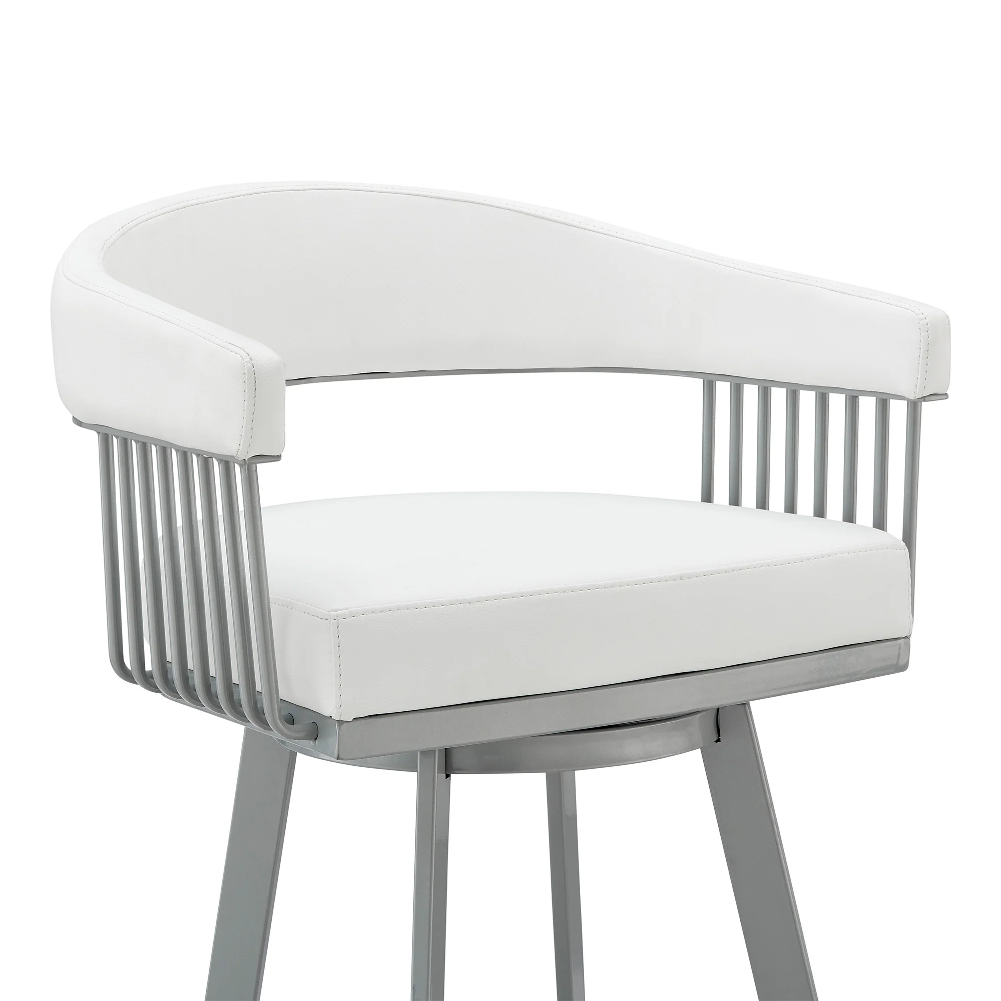 30" Mod White Faux Leather Silver Finish Swivel Bar Stool By Homeroots - Image 7