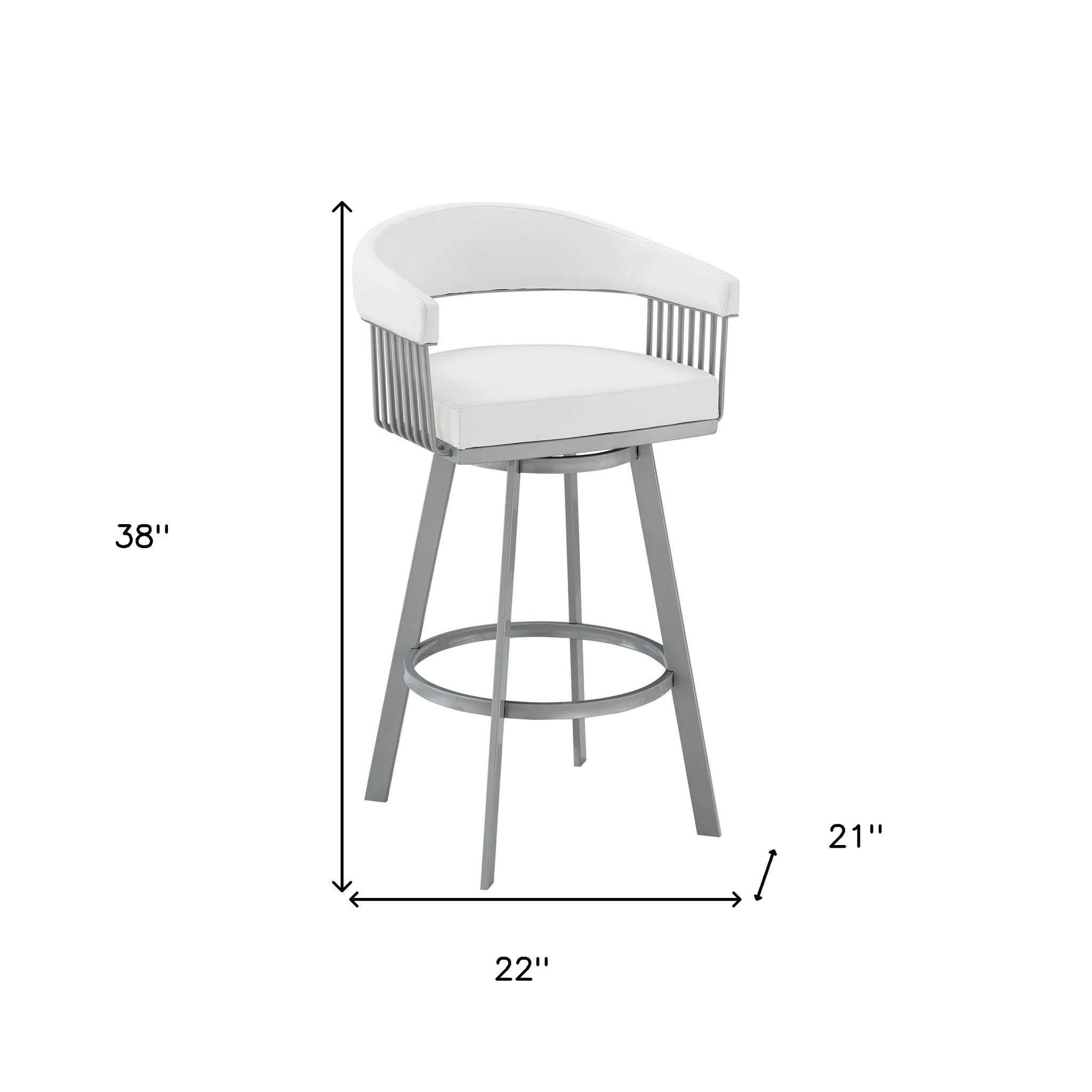 30" Mod White Faux Leather Silver Finish Swivel Bar Stool By Homeroots - Image 9
