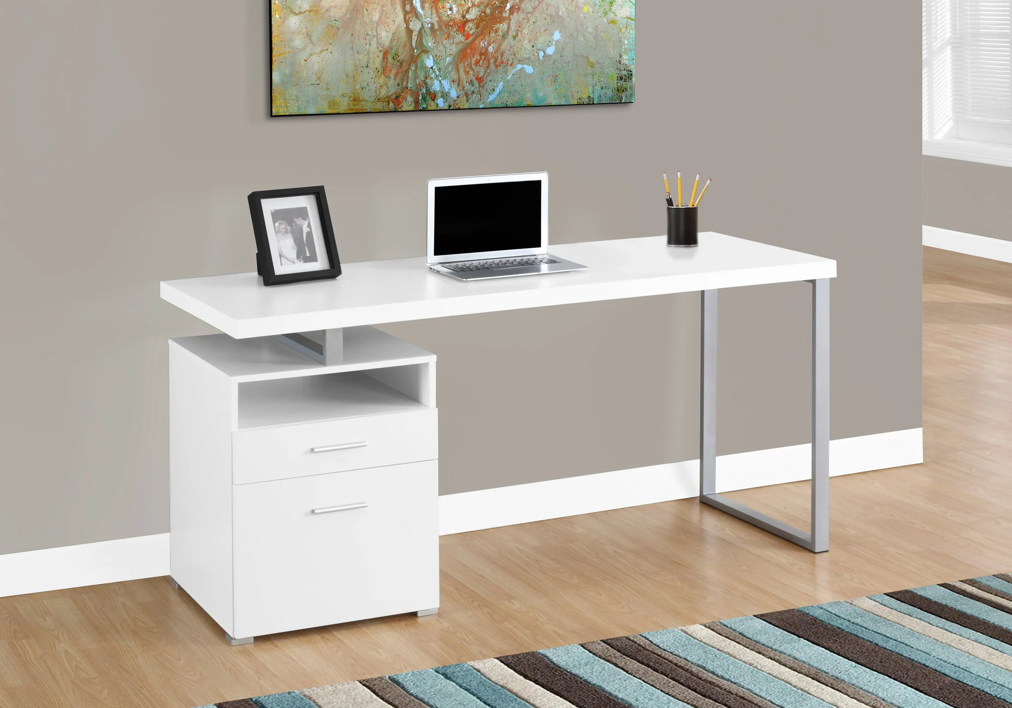 30" Particle Board and Grey Metal Computer Desk By Homeroots - Image 6
