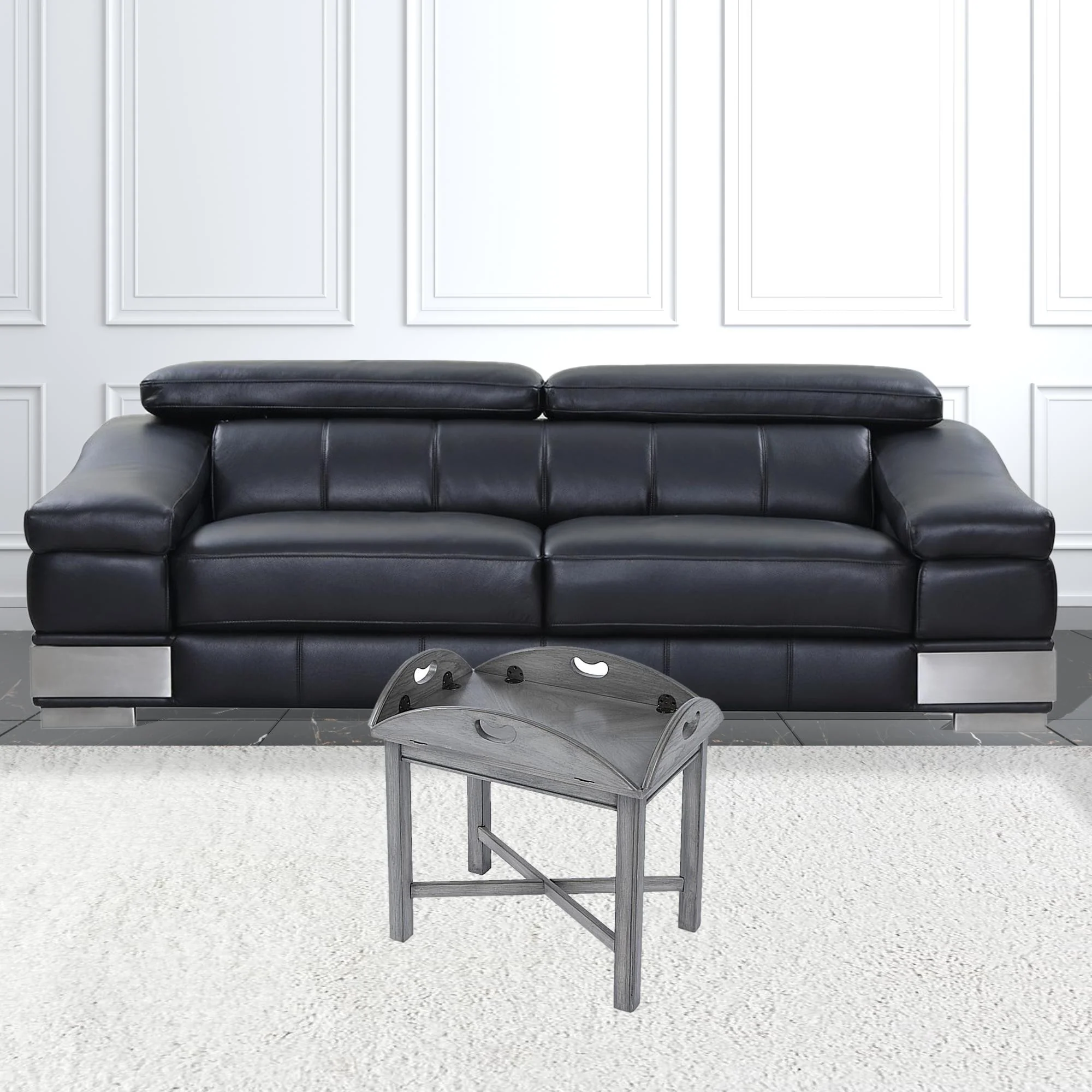 30" Powder Gray Oval Distressed Adjustable Shape Coffee Table By Homeroots - Image 2