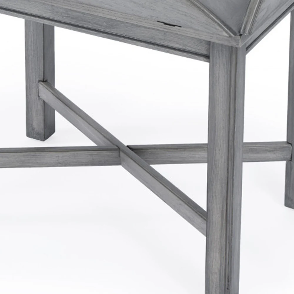 30" Powder Gray Oval Distressed Adjustable Shape Coffee Table By Homeroots - Image 3