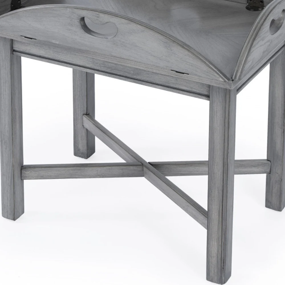 30" Powder Gray Oval Distressed Adjustable Shape Coffee Table By Homeroots - Image 4