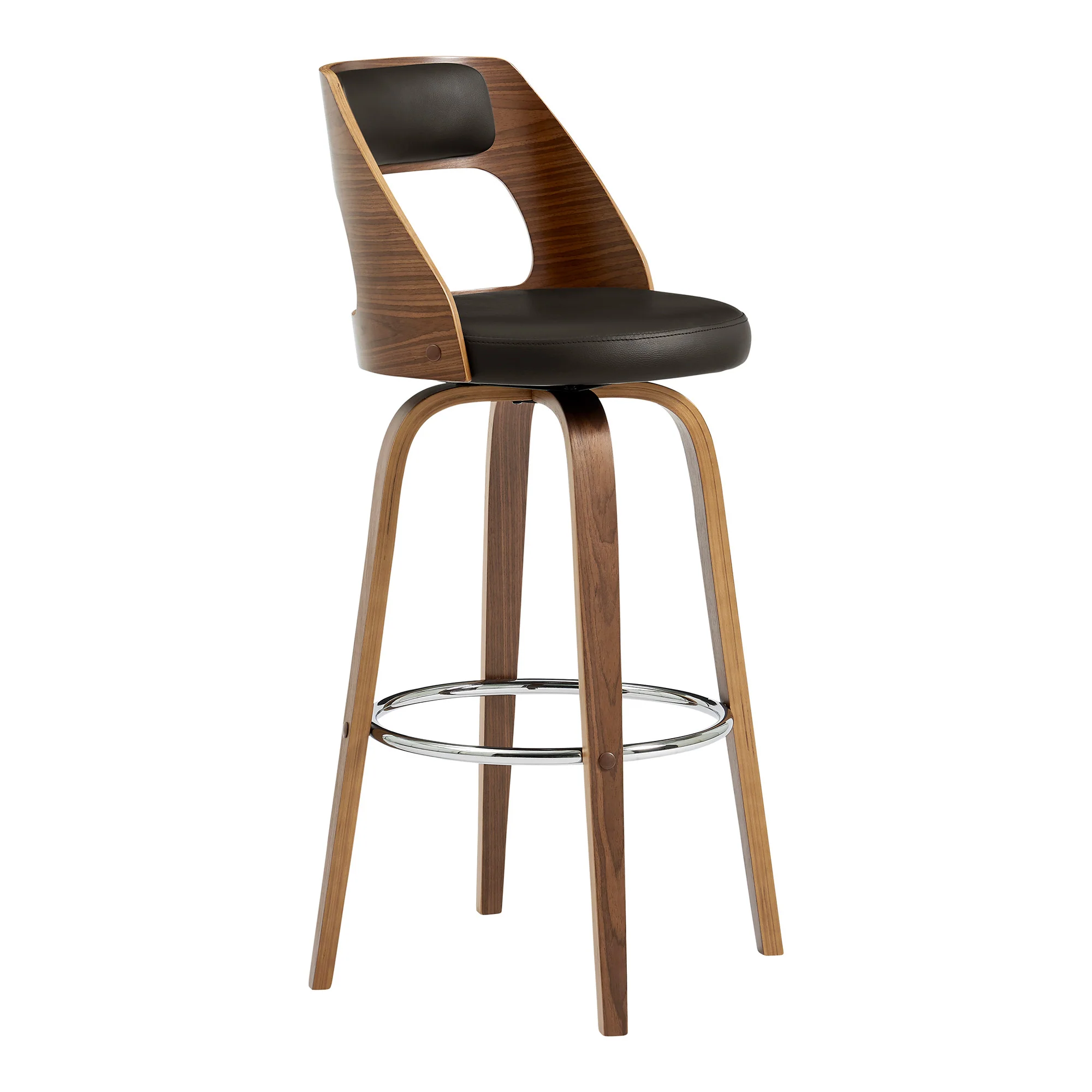 30" Retro Mod Brown Faux Leather and Walnut Swivel Counter Stool By Homeroots - Image 2
