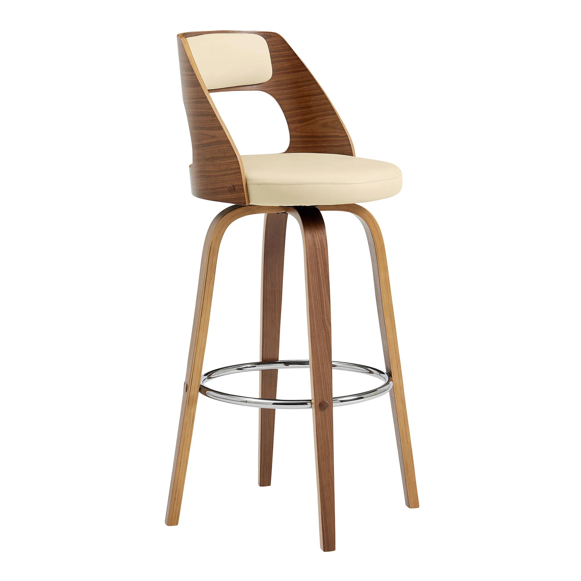 30" Retro Mod Cream Faux Leather and Walnut Swivel Counter Stool By Homeroots - Image 2