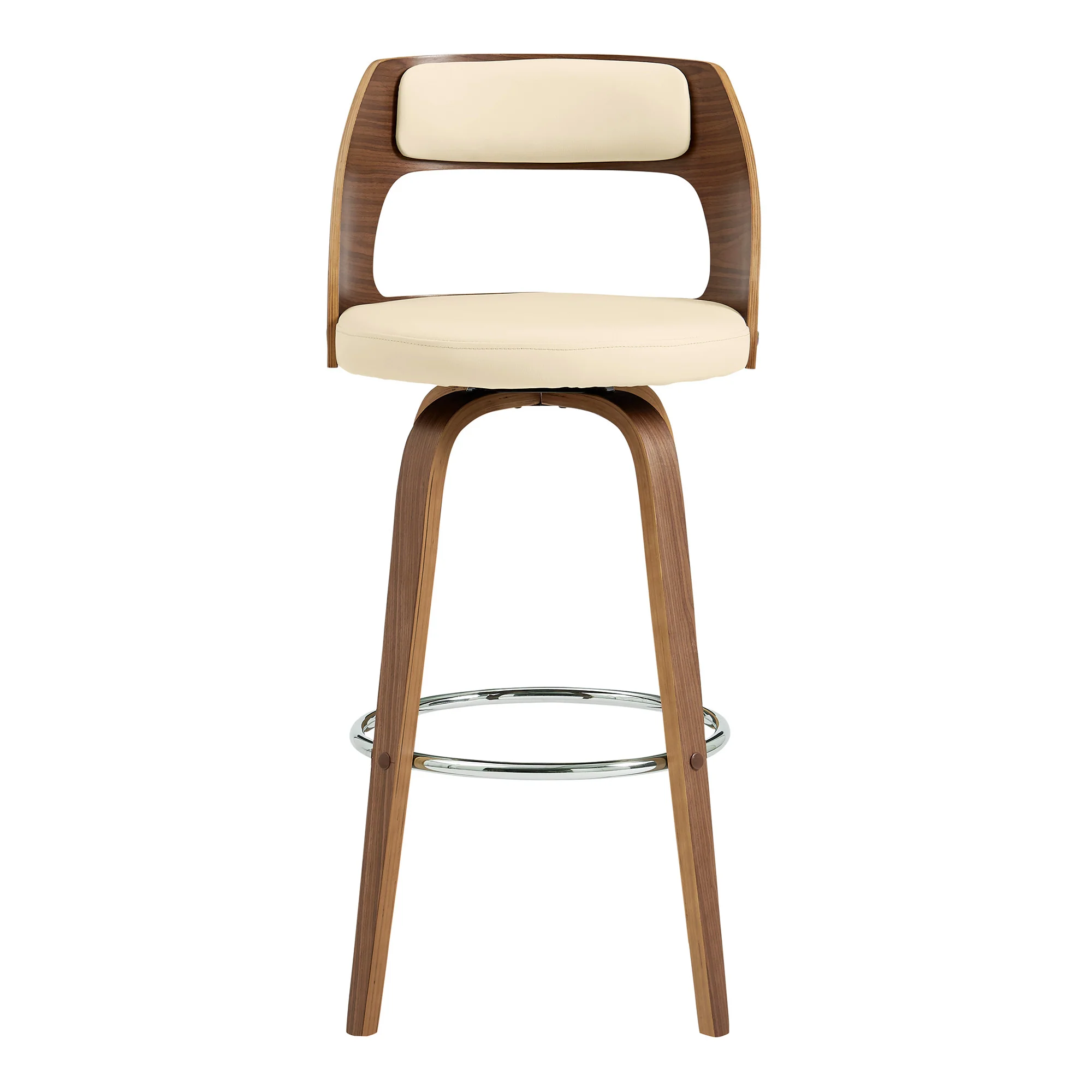 30" Retro Mod Cream Faux Leather and Walnut Swivel Counter Stool By Homeroots - Image 3
