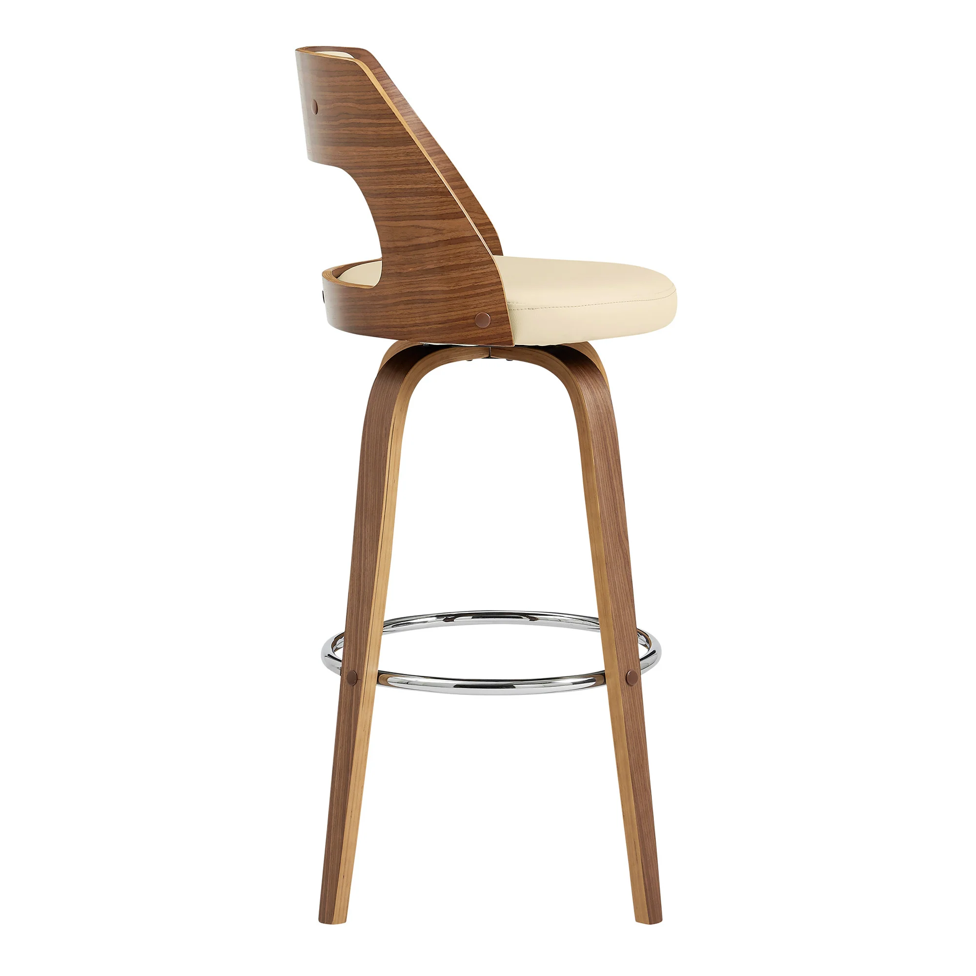 30" Retro Mod Cream Faux Leather and Walnut Swivel Counter Stool By Homeroots - Image 4