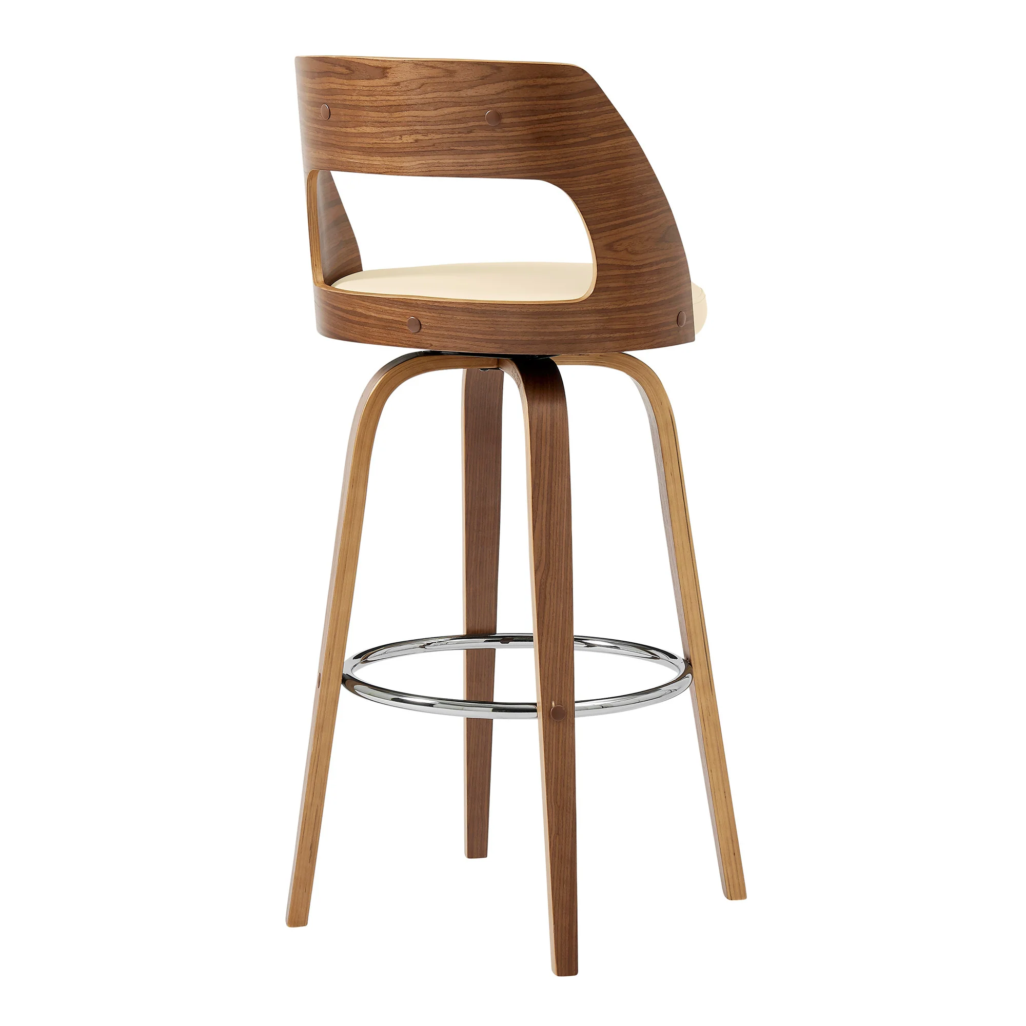 30" Retro Mod Cream Faux Leather and Walnut Swivel Counter Stool By Homeroots - Image 5