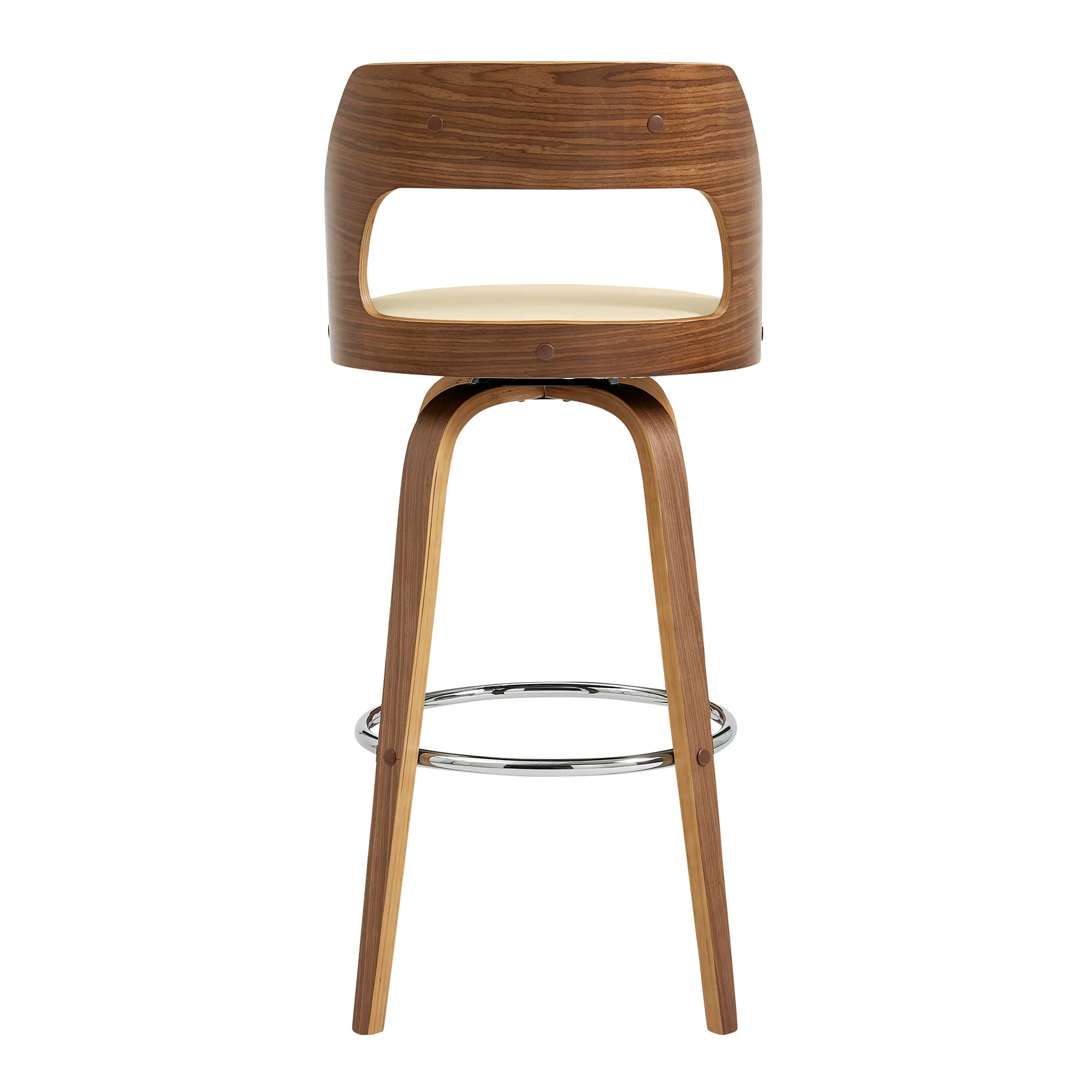 30" Retro Mod Cream Faux Leather and Walnut Swivel Counter Stool By Homeroots - Image 6