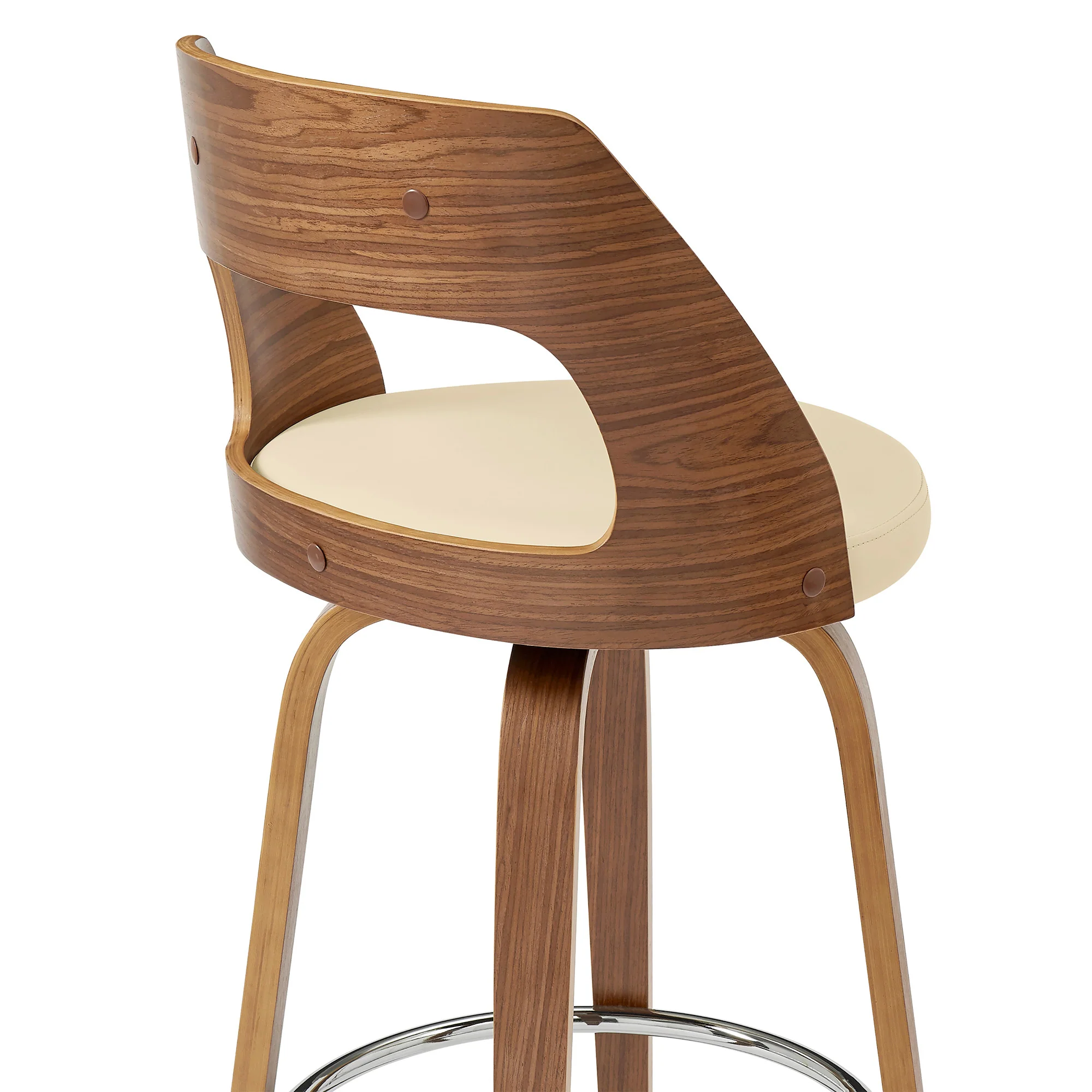 30" Retro Mod Cream Faux Leather and Walnut Swivel Counter Stool By Homeroots - Image 8