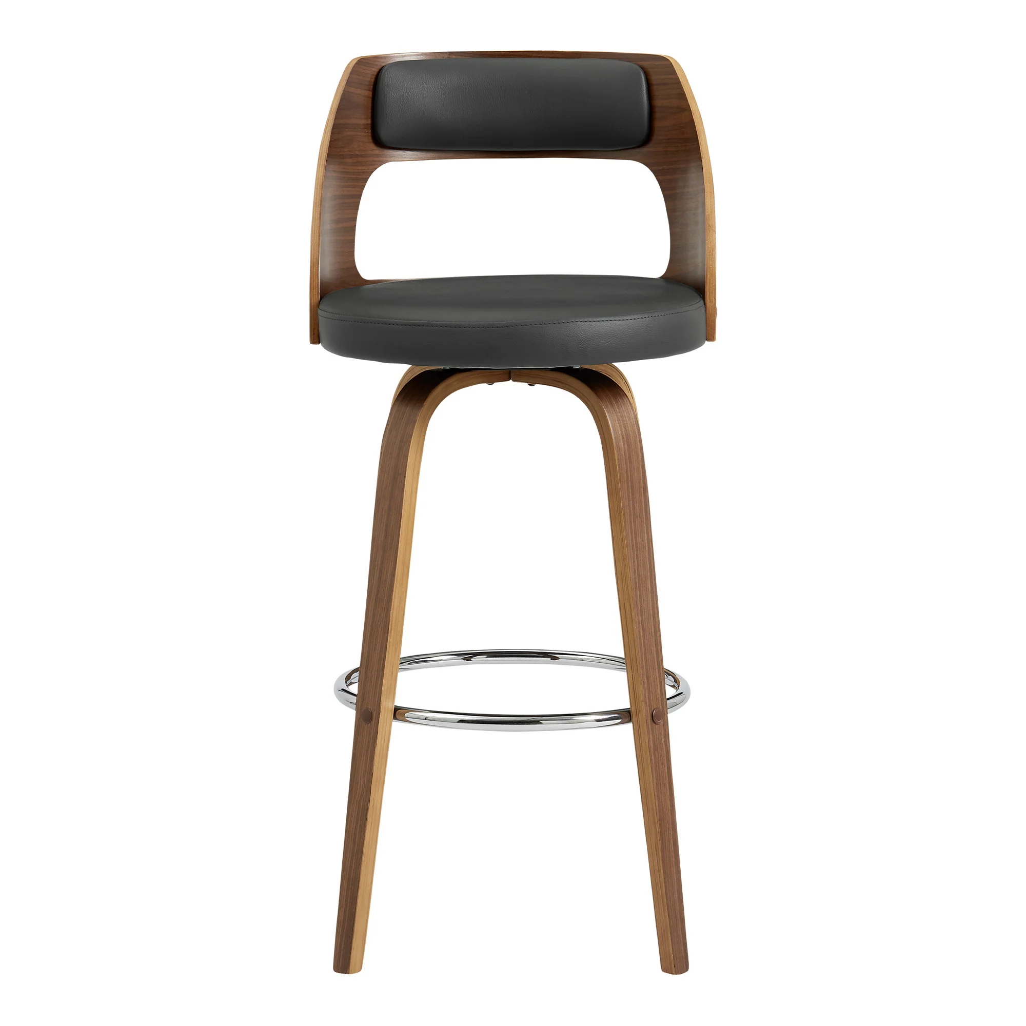 30" Retro Mod Grey Faux Leather and Walnut Swivel Counter Stool By Homeroots - Image 3