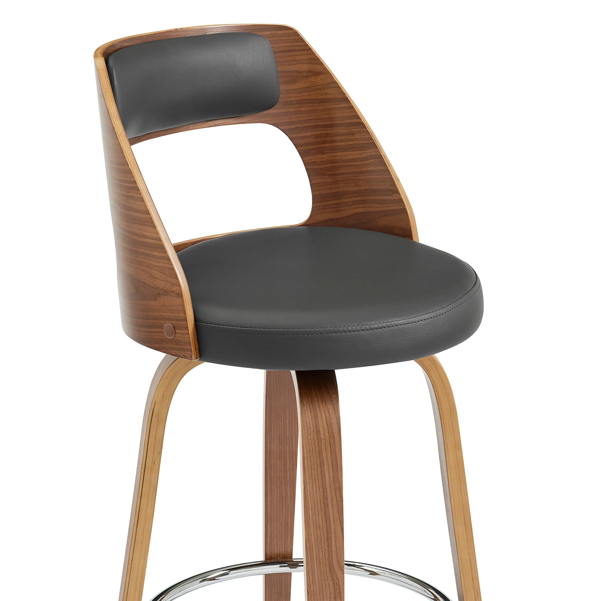 30" Retro Mod Grey Faux Leather and Walnut Swivel Counter Stool By Homeroots - Image 7