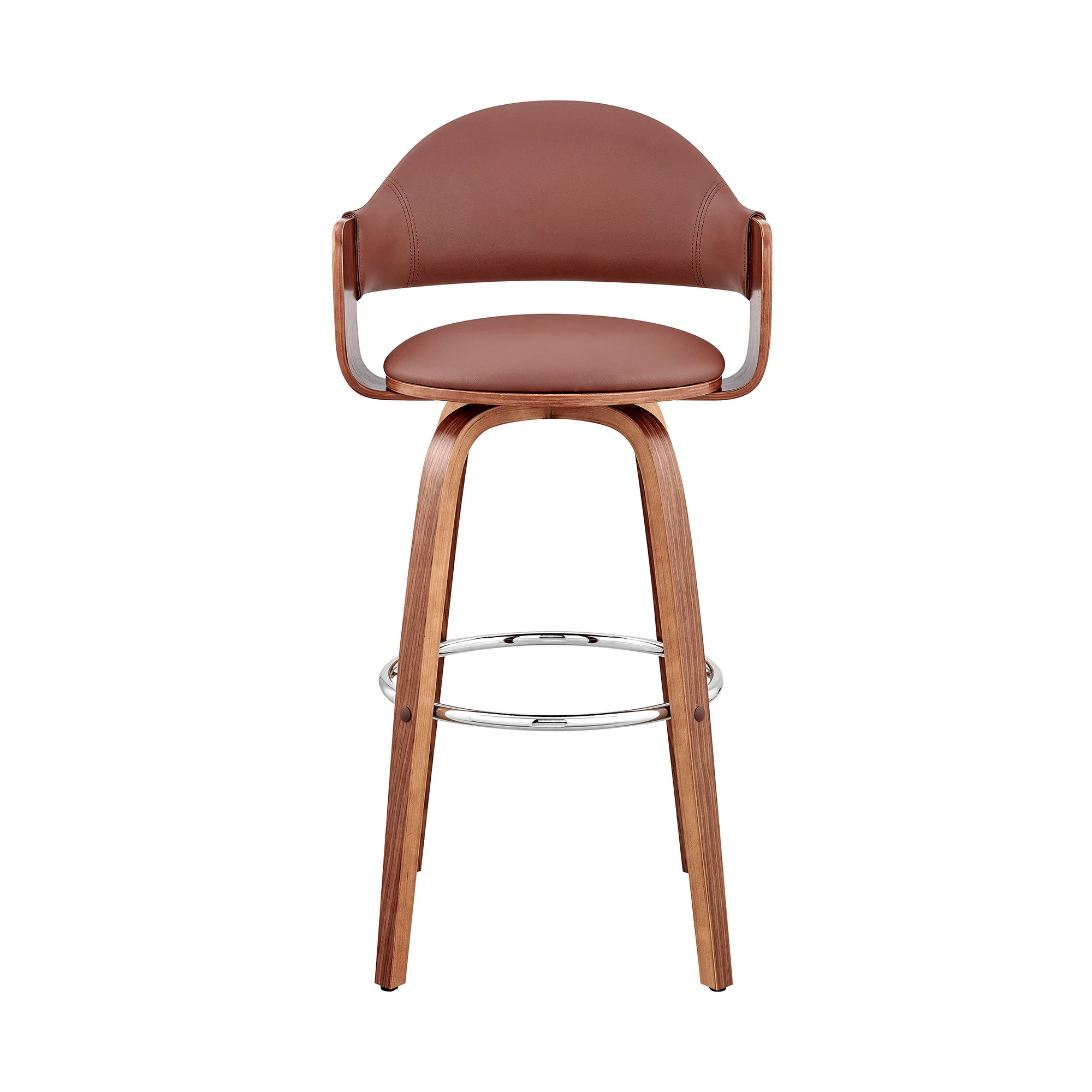 30" Rich Brown Faux Leather Walnut Wood Bar Stool By Homeroots - Image 3