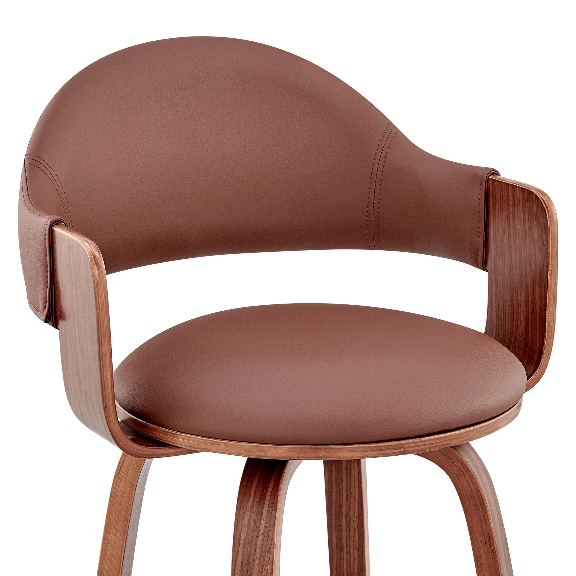 30" Rich Brown Faux Leather Walnut Wood Bar Stool By Homeroots - Image 7