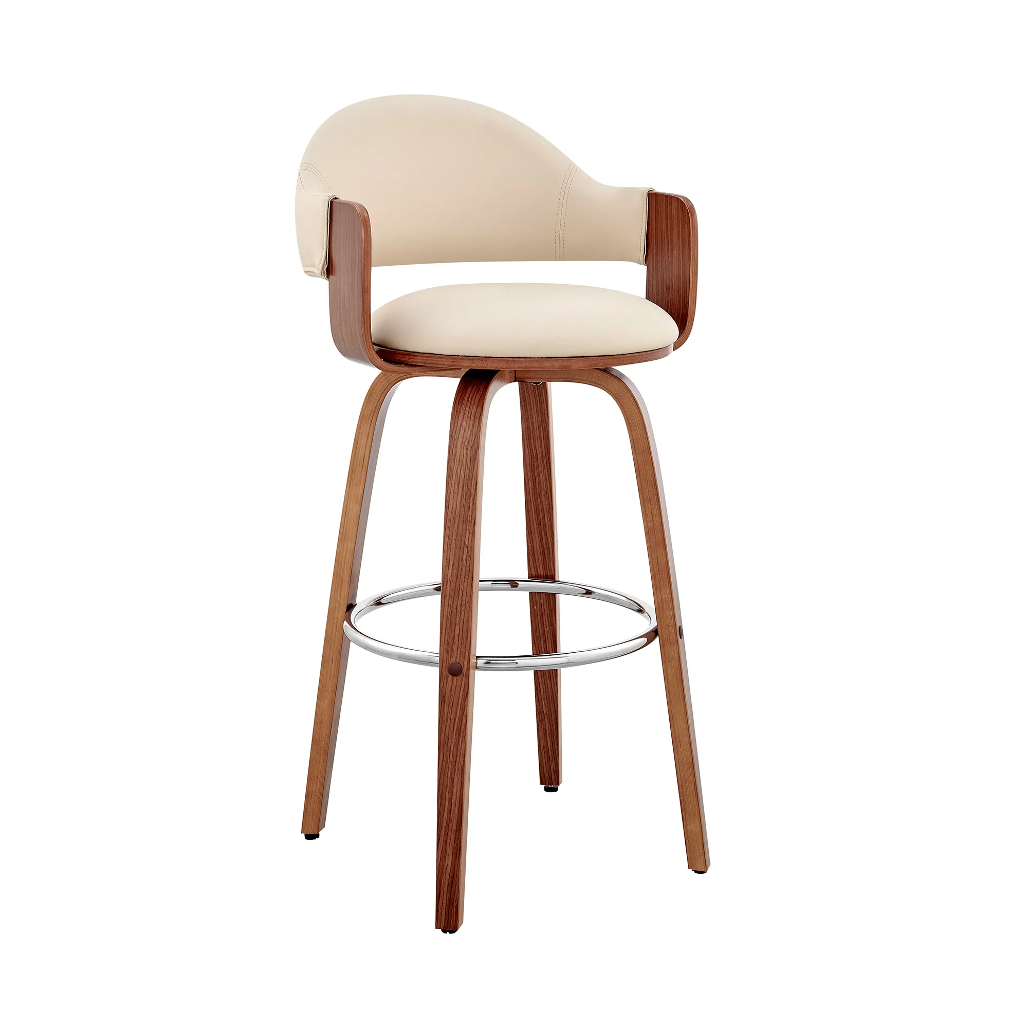 30" Rich Cream Faux Leather Walnut Wood Bar Stool By Homeroots - Image 2