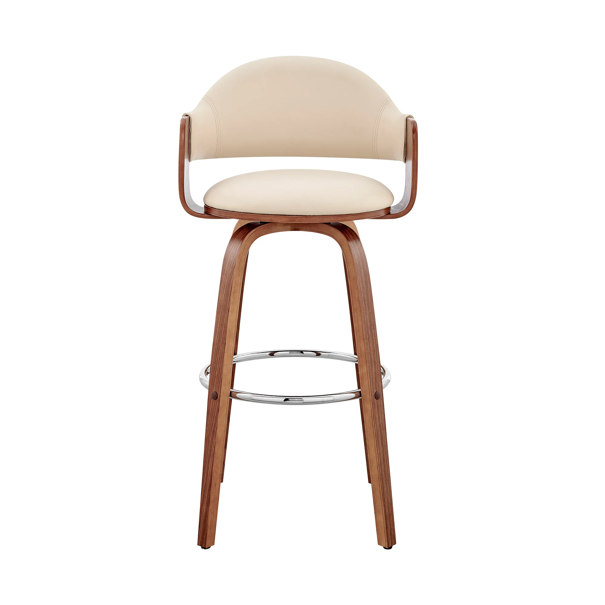 30" Rich Cream Faux Leather Walnut Wood Bar Stool By Homeroots - Image 3