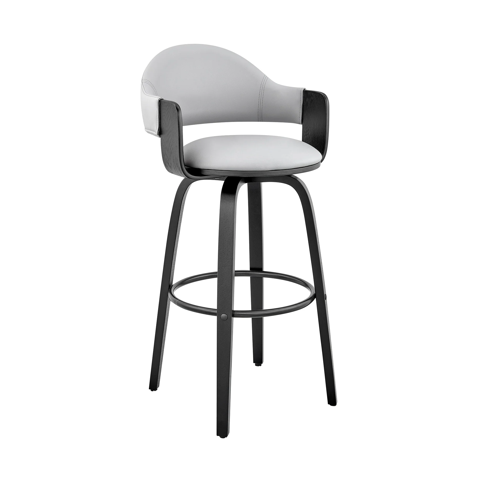 30" Rich Grey Faux Leather Walnut Wood Bar Stool By Homeroots - Image 2