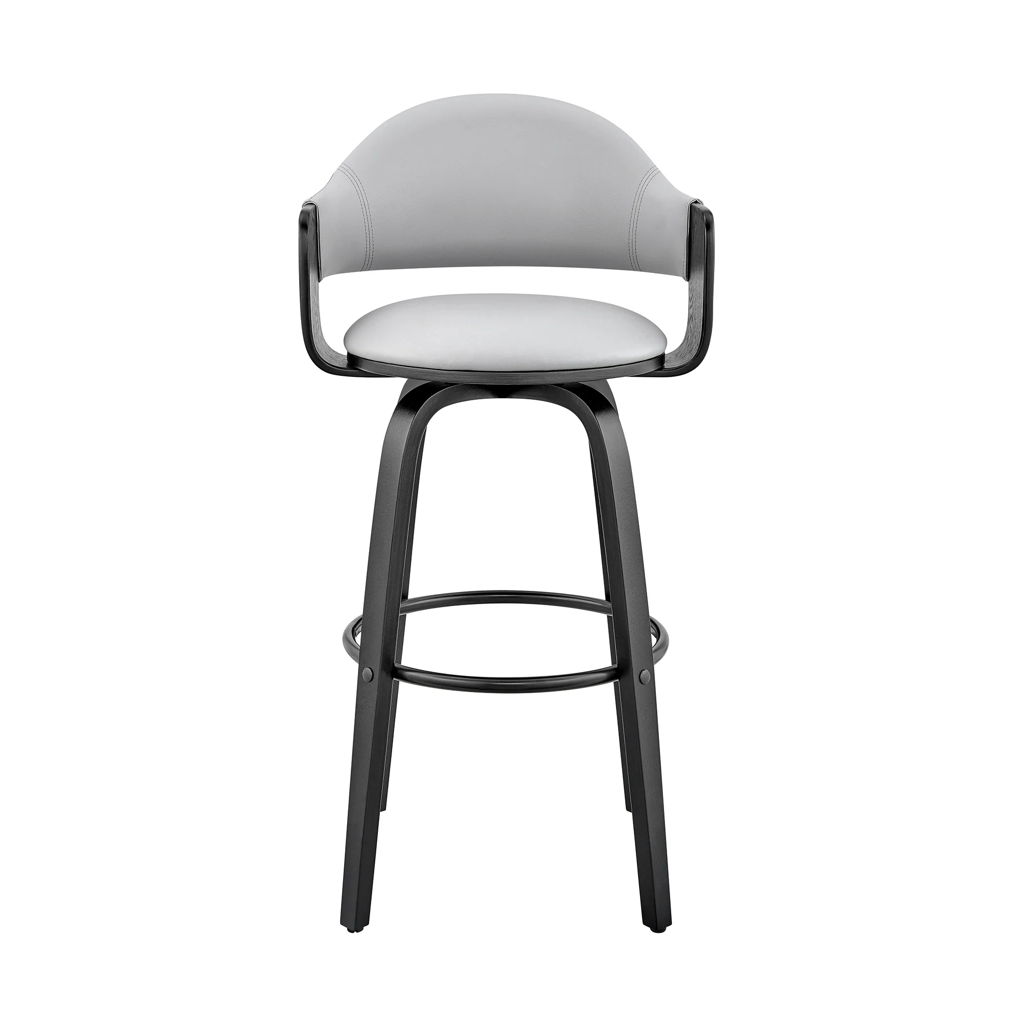 30" Rich Grey Faux Leather Walnut Wood Bar Stool By Homeroots - Image 3