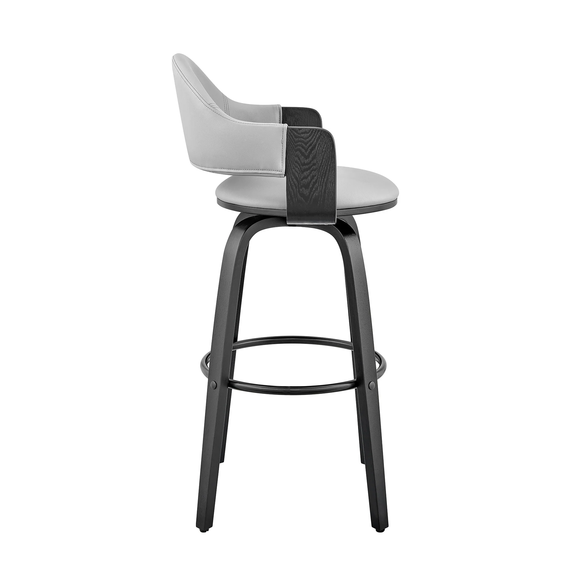 30" Rich Grey Faux Leather Walnut Wood Bar Stool By Homeroots - Image 4