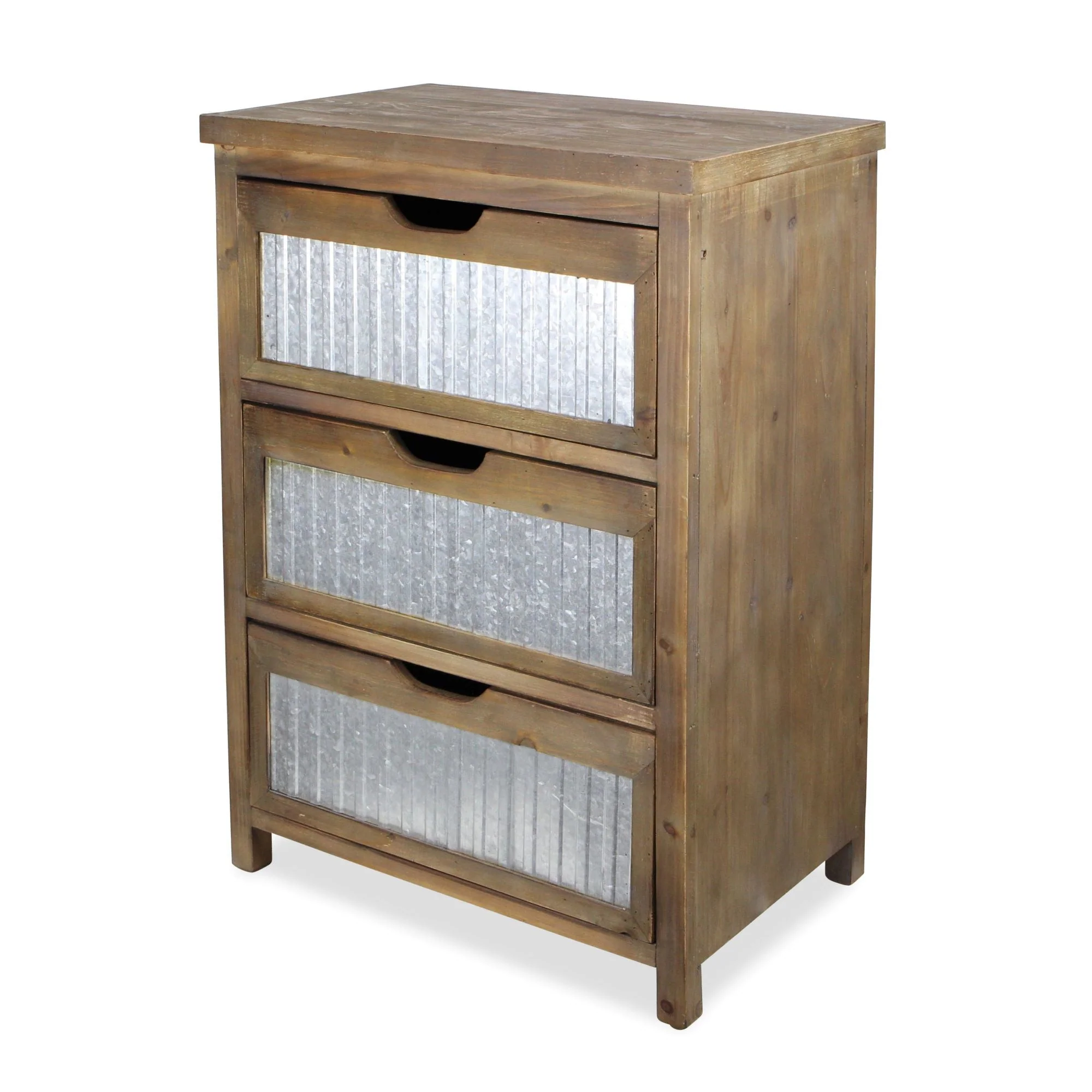 30" Rustic Brown Wood and Galvanized Metal End Table With Three Drawers By Homeroots - Image 2