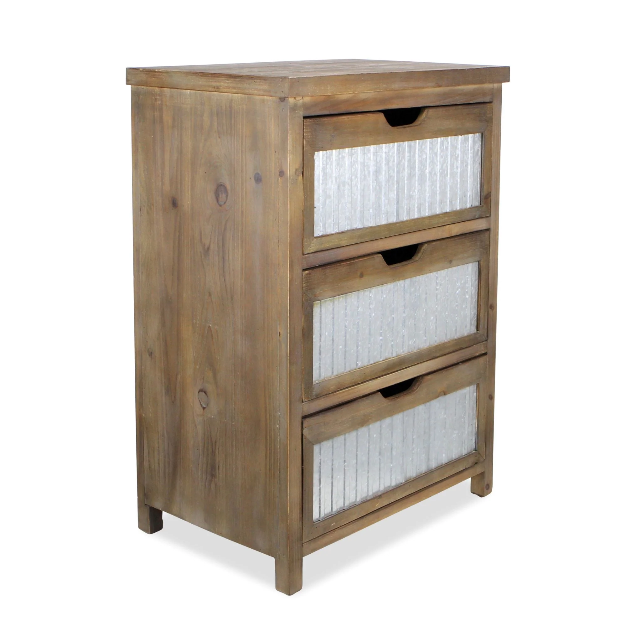 30" Rustic Brown Wood and Galvanized Metal End Table With Three Drawers By Homeroots - Image 3