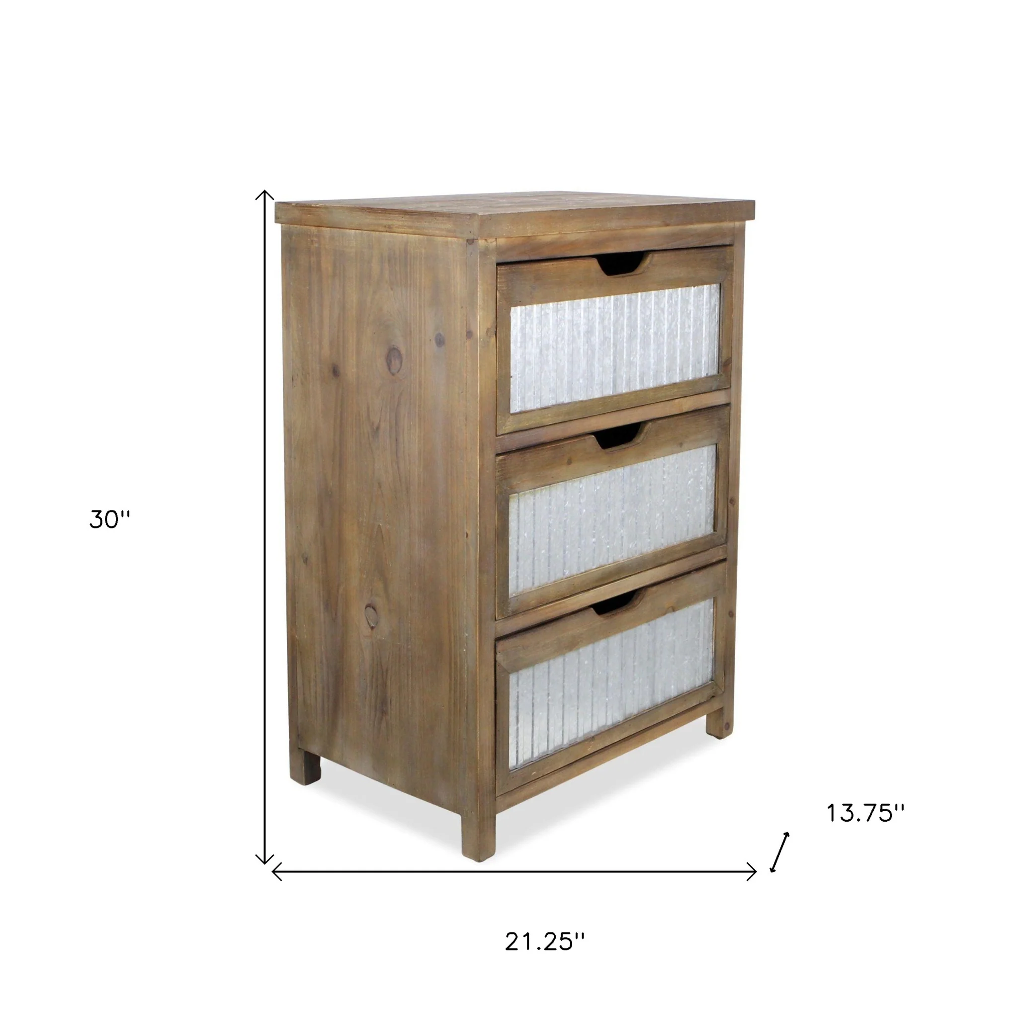 30" Rustic Brown Wood and Galvanized Metal End Table With Three Drawers By Homeroots - Image 6