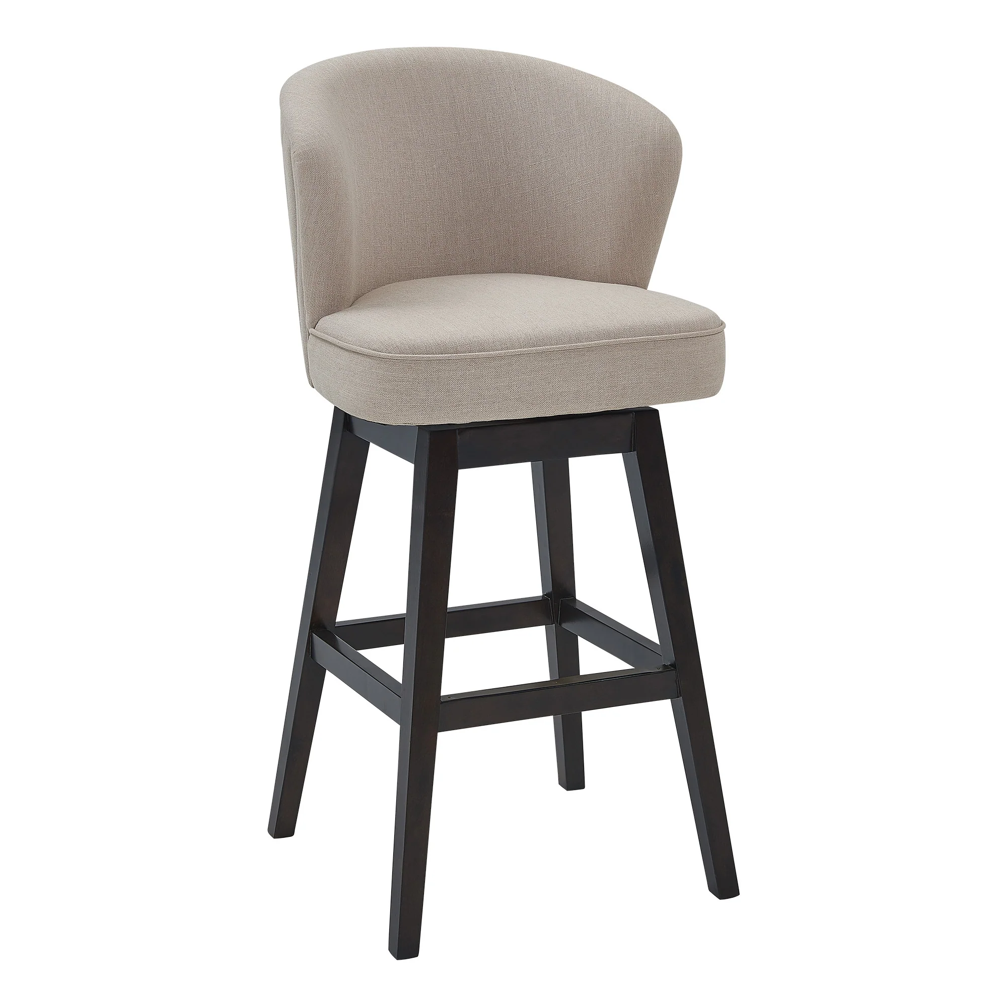 30" Tan Espresso Wood Fabric Swivel Bar Stool By Homeroots - Image 2