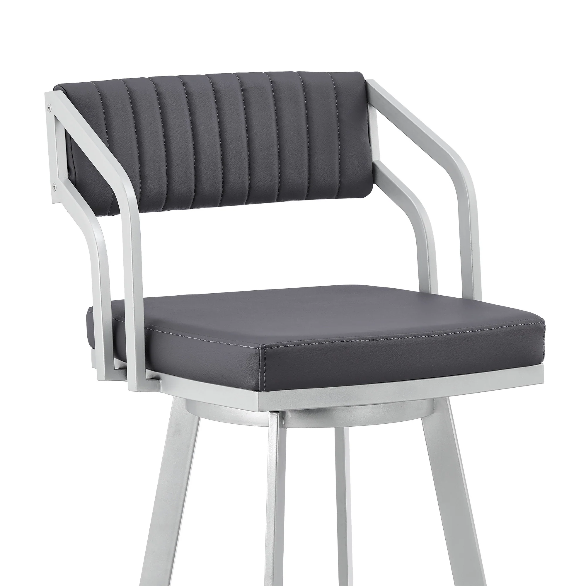 30" Timeless Slate Grey Faux Leather Silver Finish Swivel Bar Stool By Homeroots - Image 4