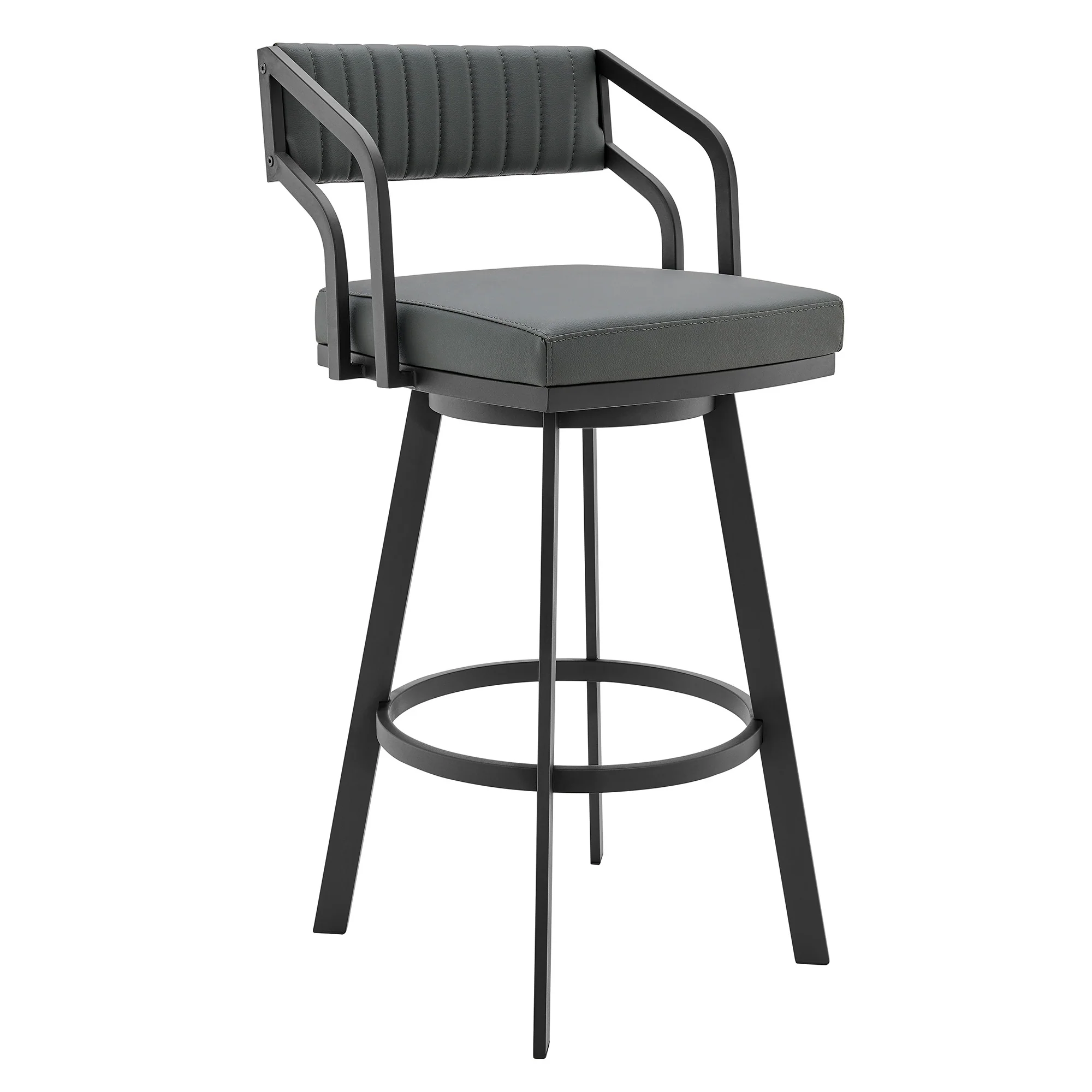 30" Timeless Slate Grey Faux Leather Silver Finish Swivel Counter Stool By Homeroots - Image 2
