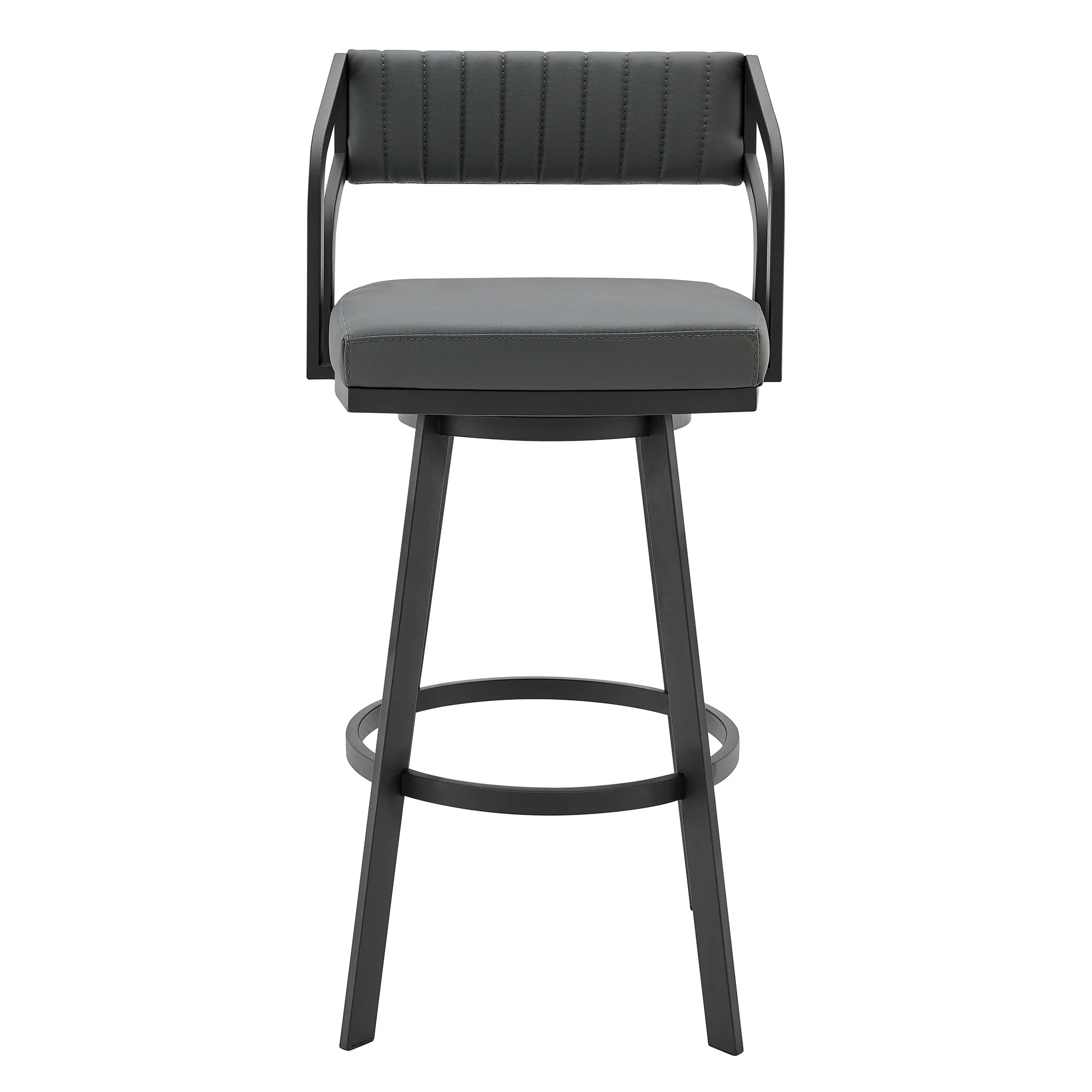 30" Timeless Slate Grey Faux Leather Silver Finish Swivel Counter Stool By Homeroots - Image 3