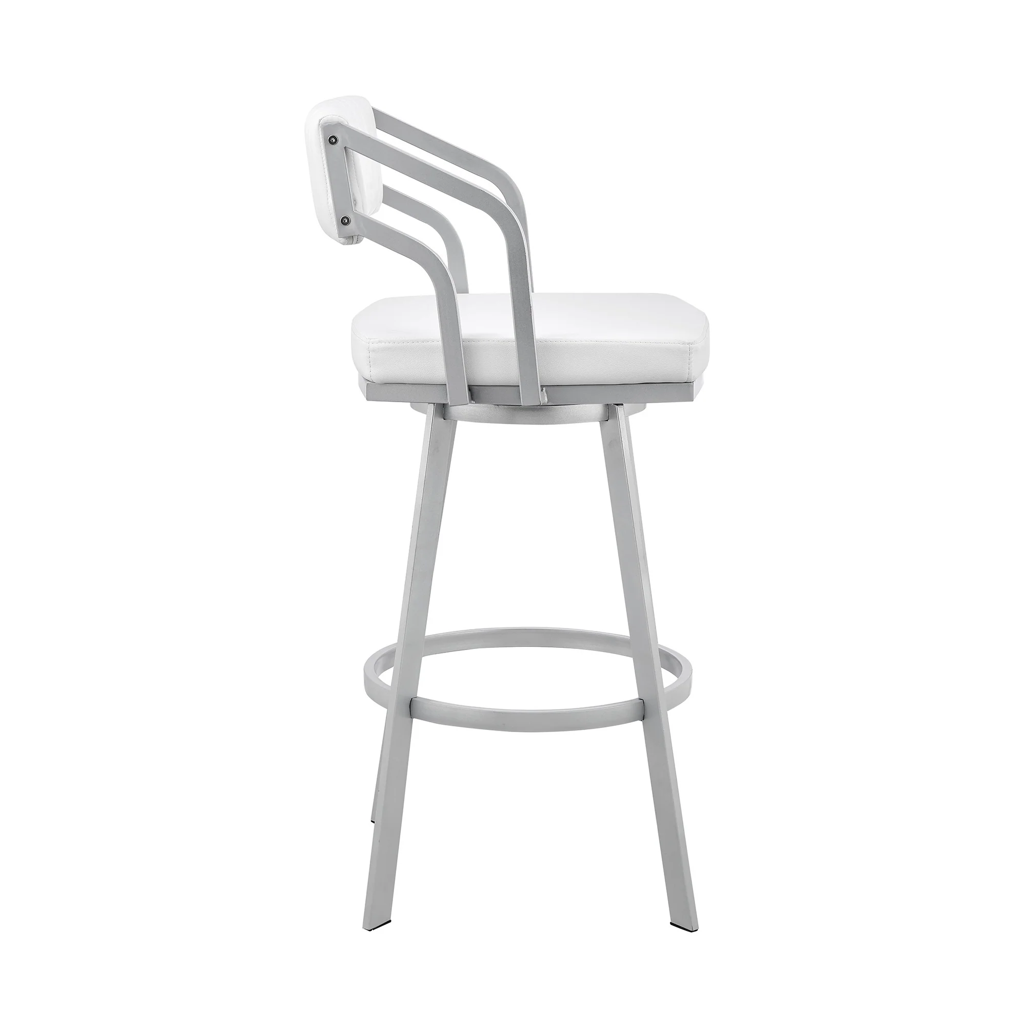 30" Timeless White Faux Leather Silver Finish Swivel Bar Stool By Homeroots - Image 3