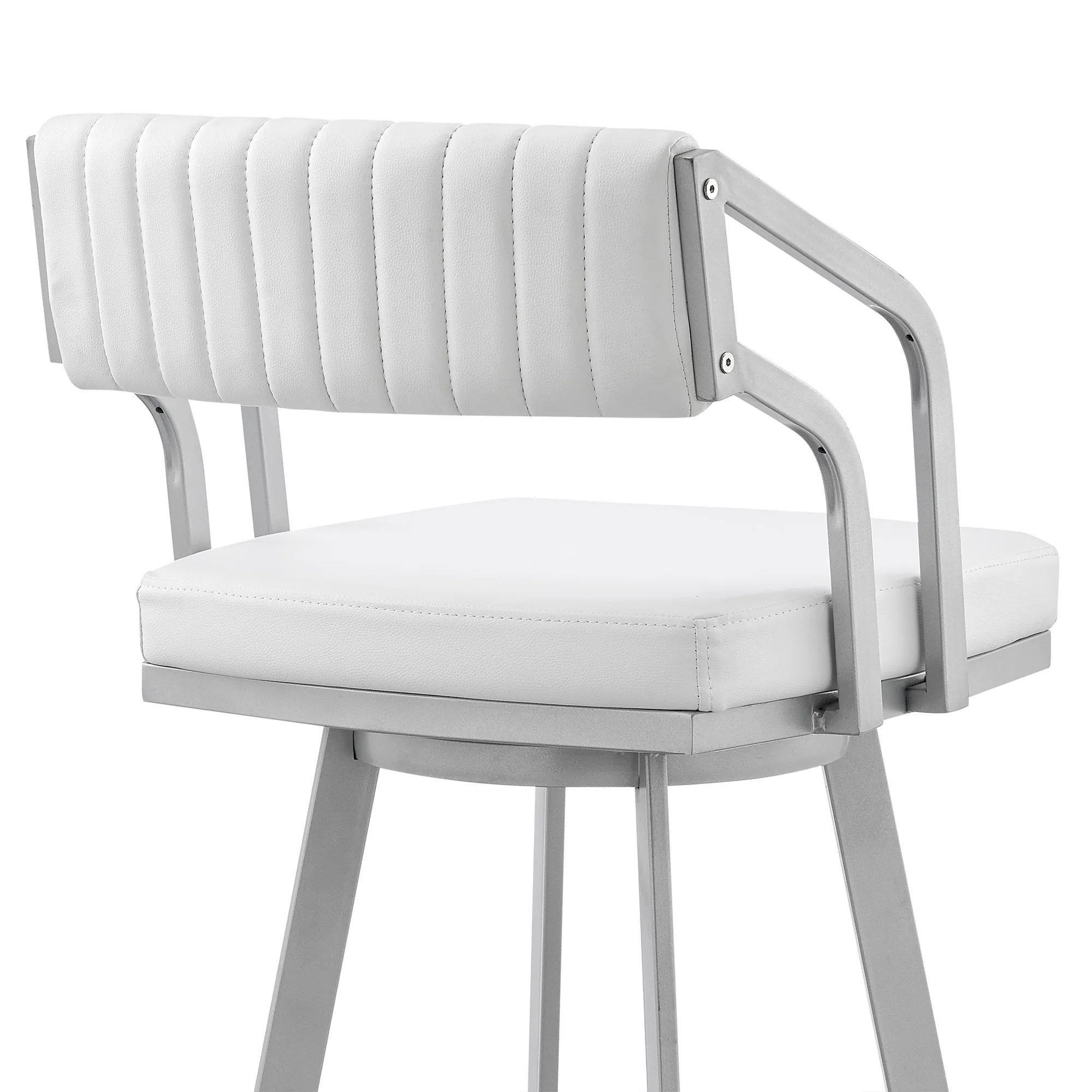 30" Timeless White Faux Leather Silver Finish Swivel Bar Stool By Homeroots - Image 6