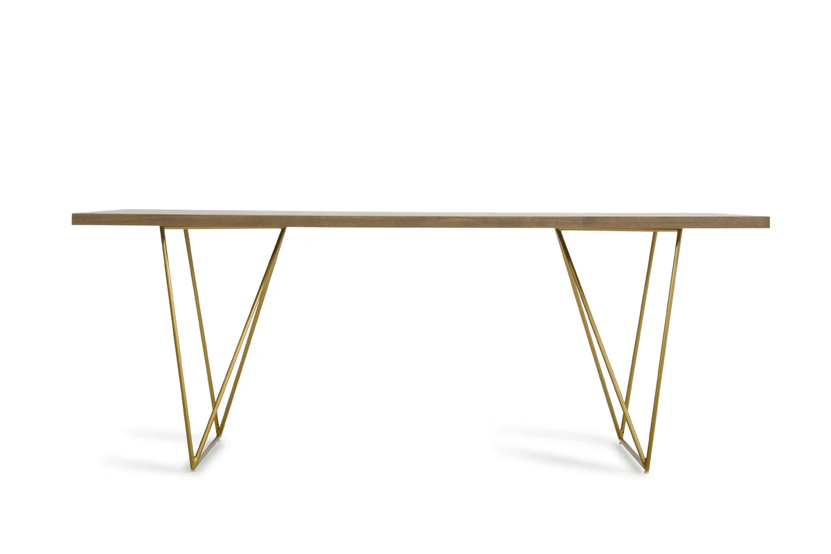 30' Tobacco Veneer Mdf And Antique Brass Dining Table By Homeroots - Image 3