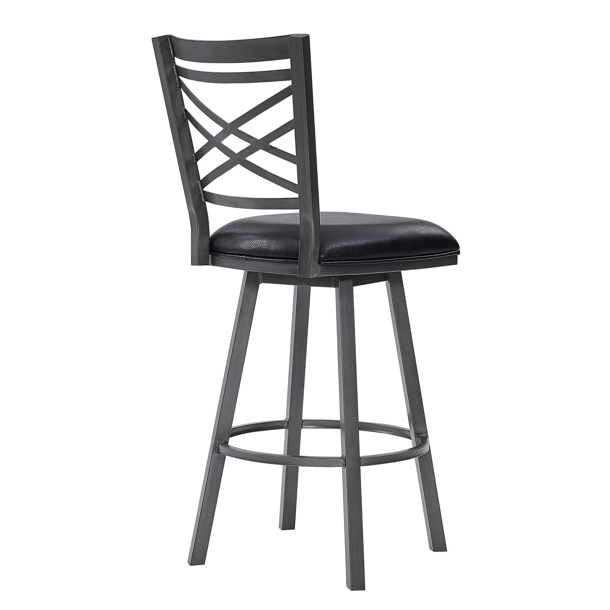 30" Transitional Black Faux Leather Metal Cross Back Bar Stool By Homeroots - Image 4