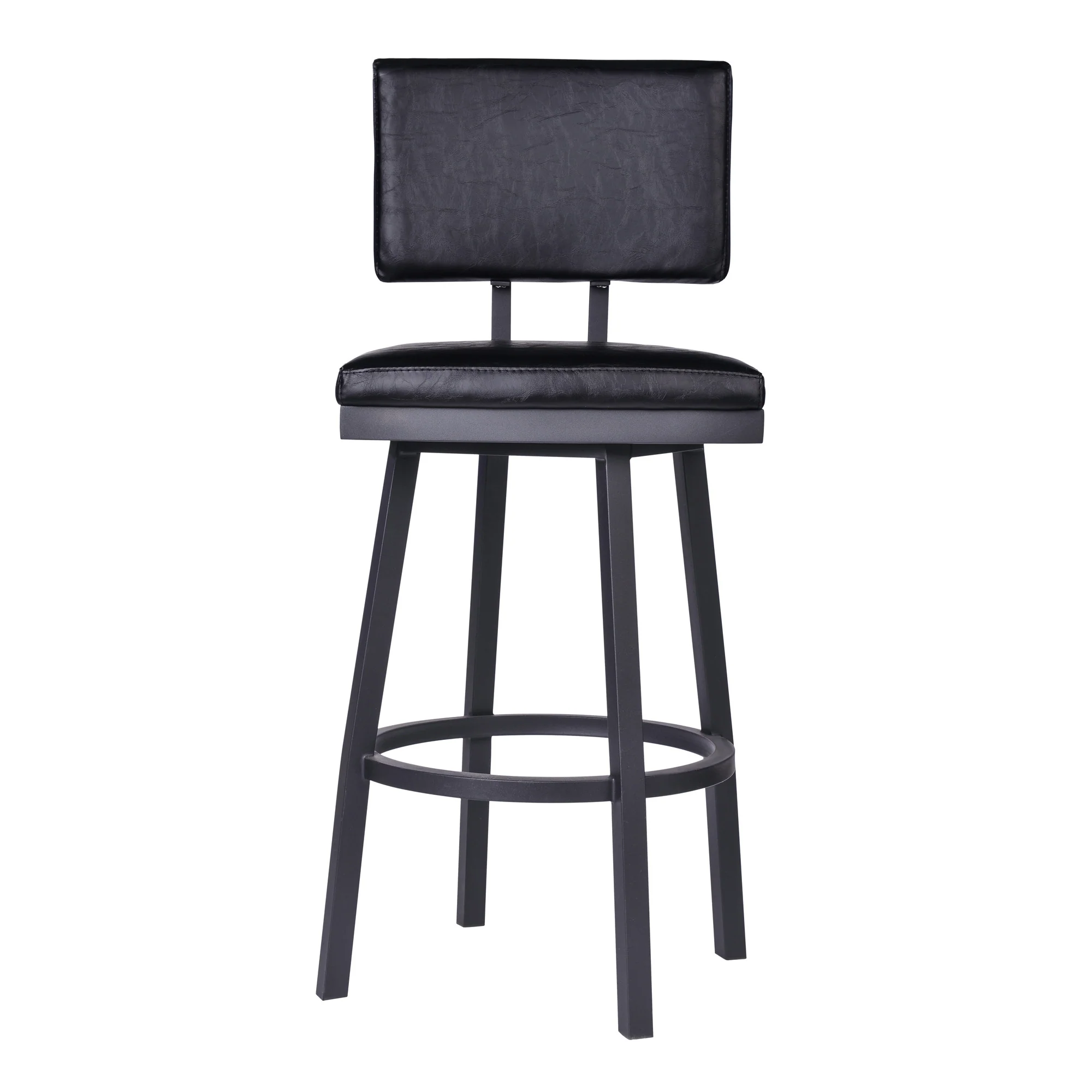 30" Vintage Black on Black Faux Leather Rectangular Swivel Armless Bar Stool By Homeroots - Image 3