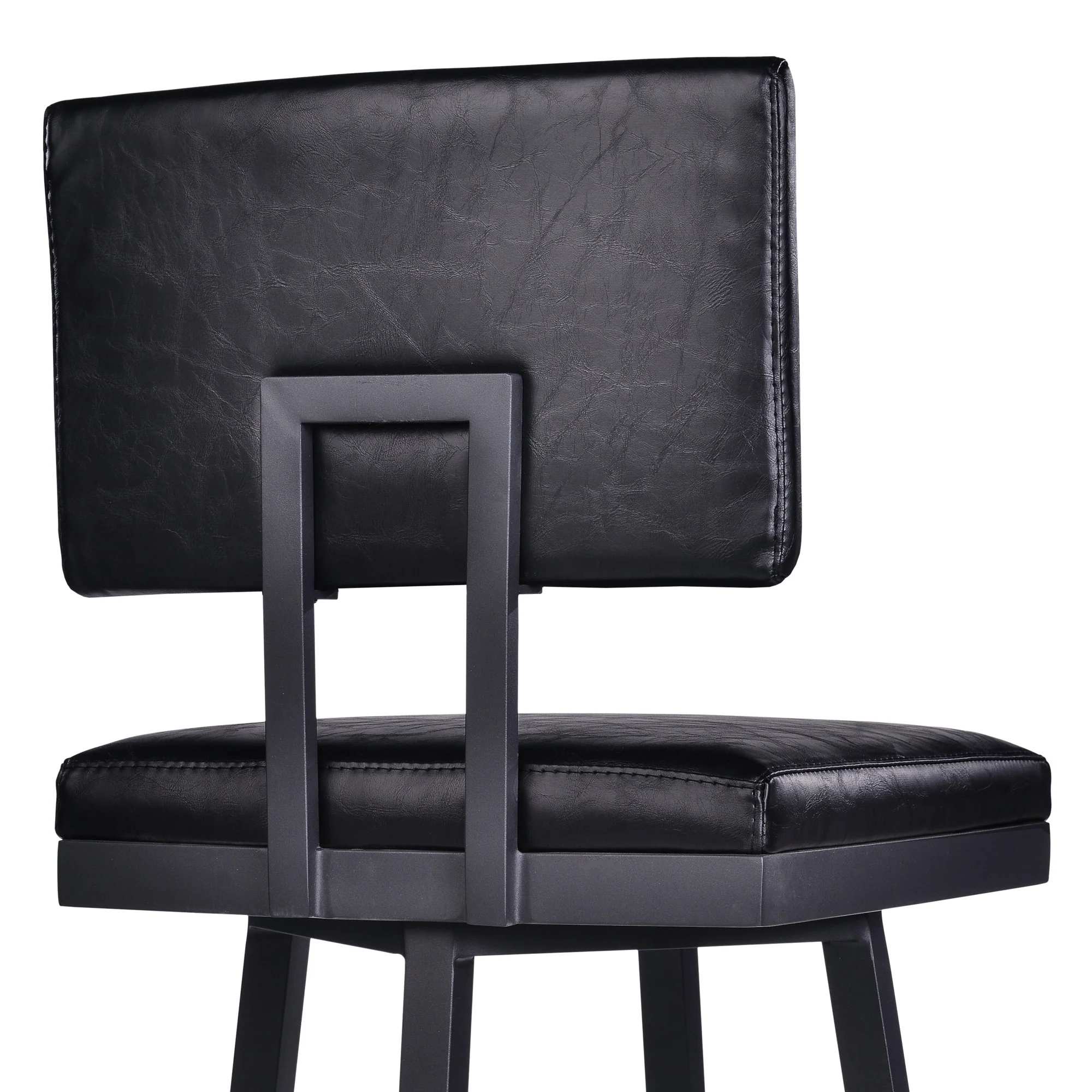 30" Vintage Black on Black Faux Leather Rectangular Swivel Armless Bar Stool By Homeroots - Image 6