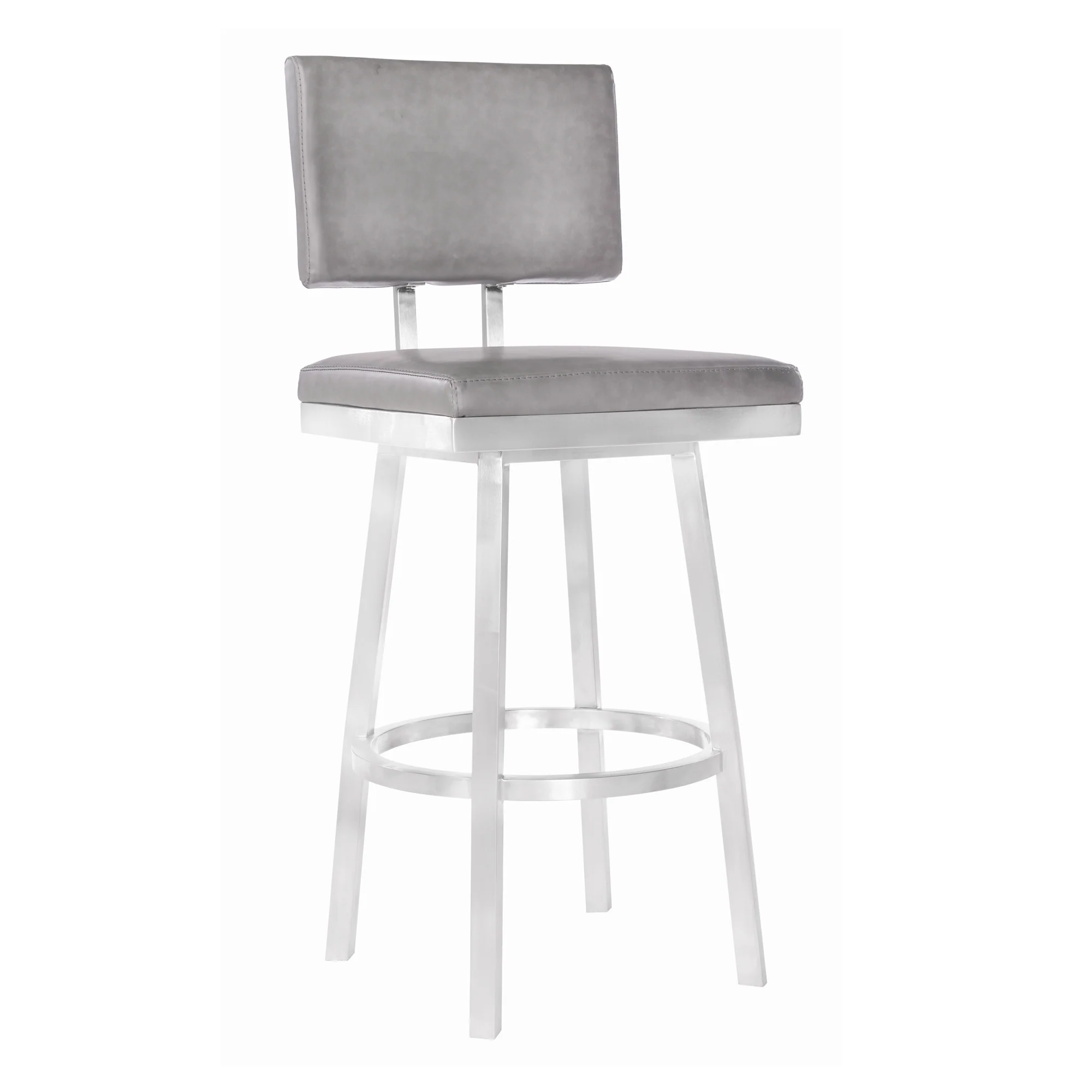 30" Vintage Gray on Stainless Faux Leather Rectangular Swivel Armless Barstool By Homeroots - Image 2