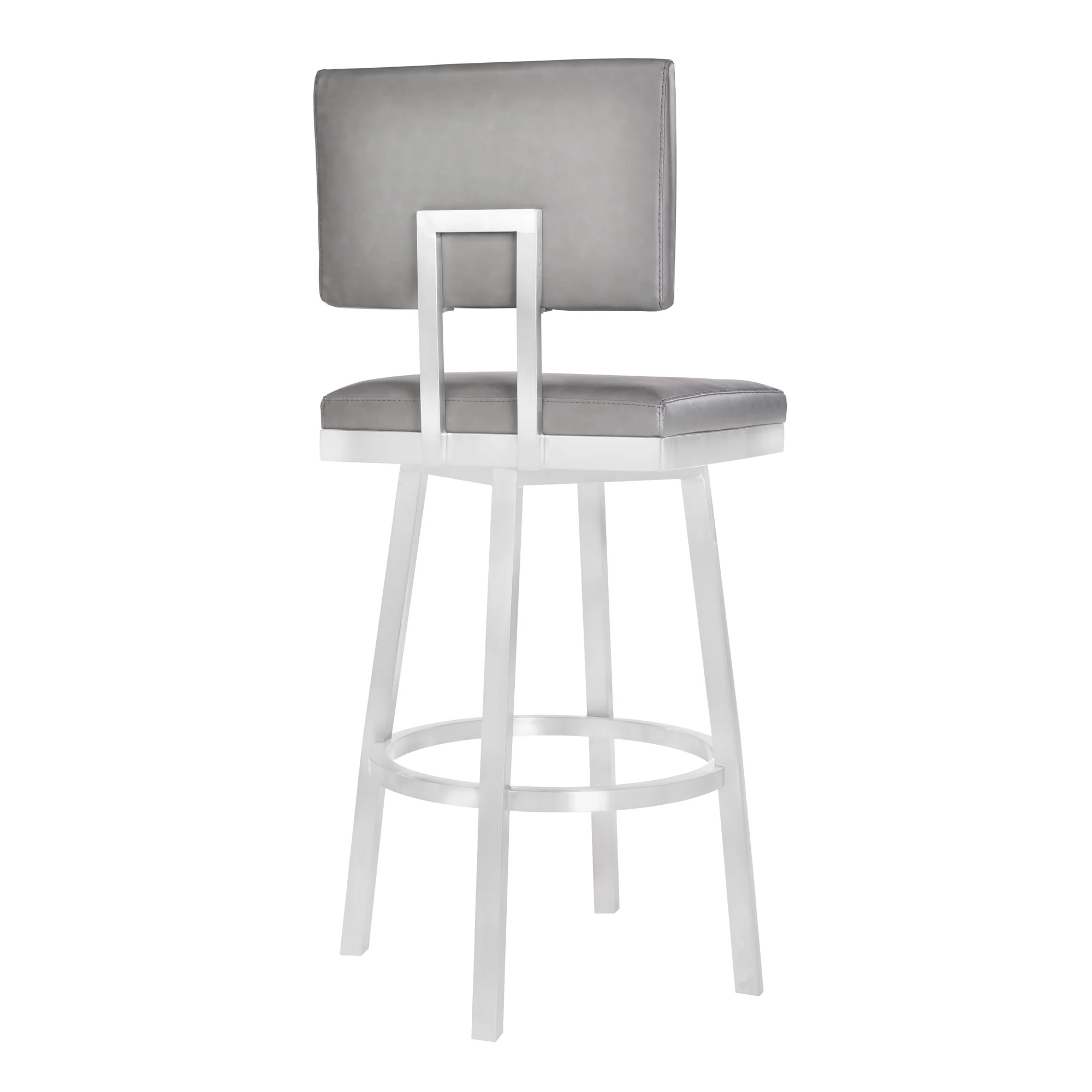 30" Vintage Gray on Stainless Faux Leather Rectangular Swivel Armless Barstool By Homeroots - Image 3