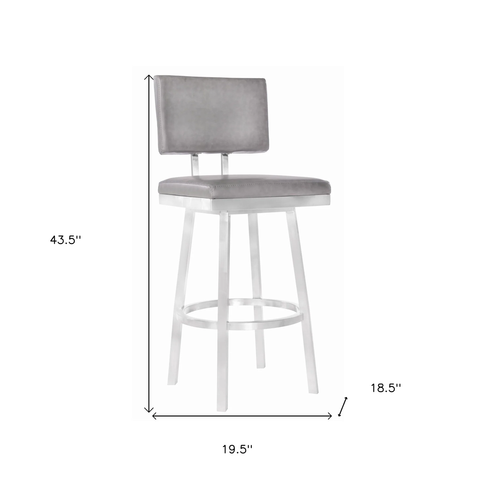 30" Vintage Gray on Stainless Faux Leather Rectangular Swivel Armless Barstool By Homeroots - Image 7