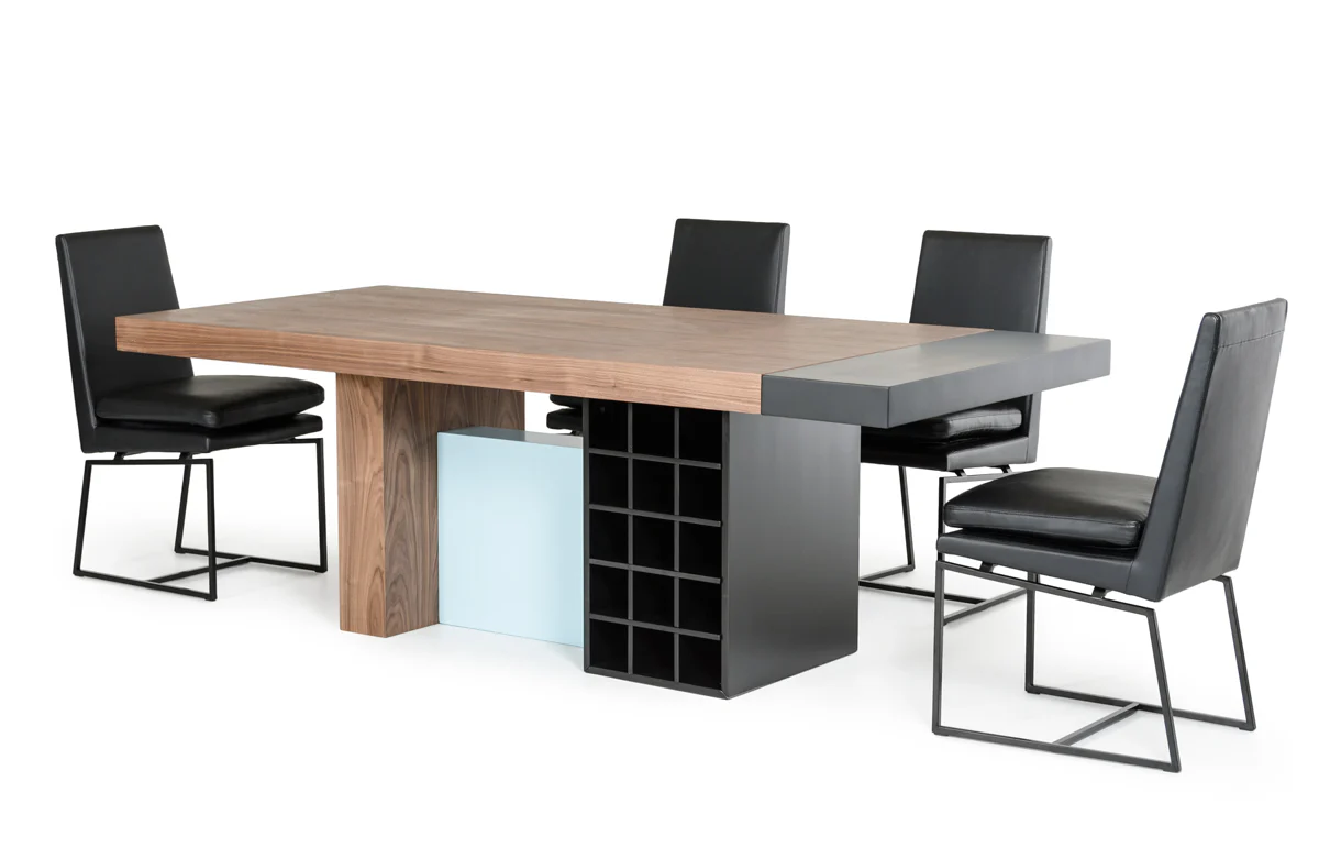 30" Walnut And Teal Wood Veneer And Mdf Dining Table By Homeroots - Image 2