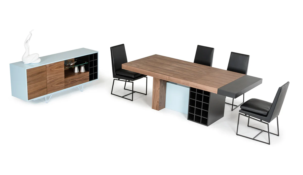 30" Walnut And Teal Wood Veneer And Mdf Dining Table By Homeroots - Image 3