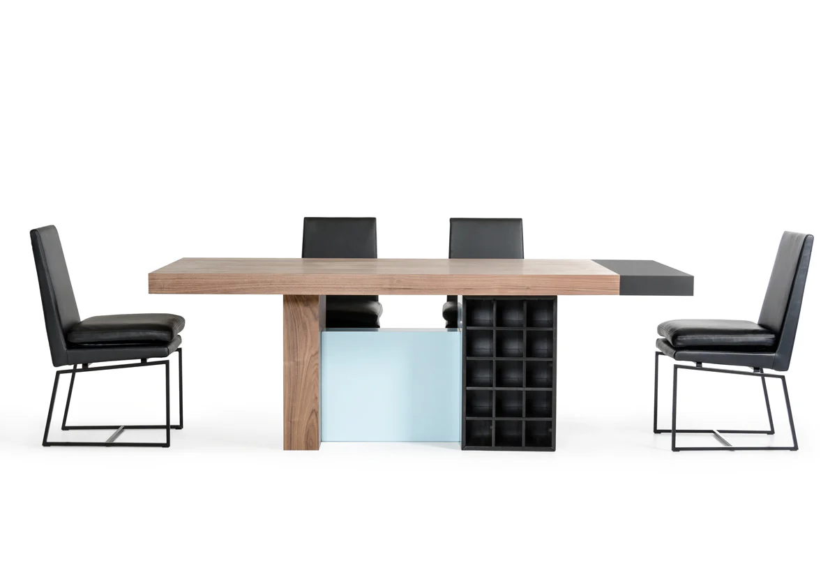 30" Walnut And Teal Wood Veneer And Mdf Dining Table By Homeroots - Image 4