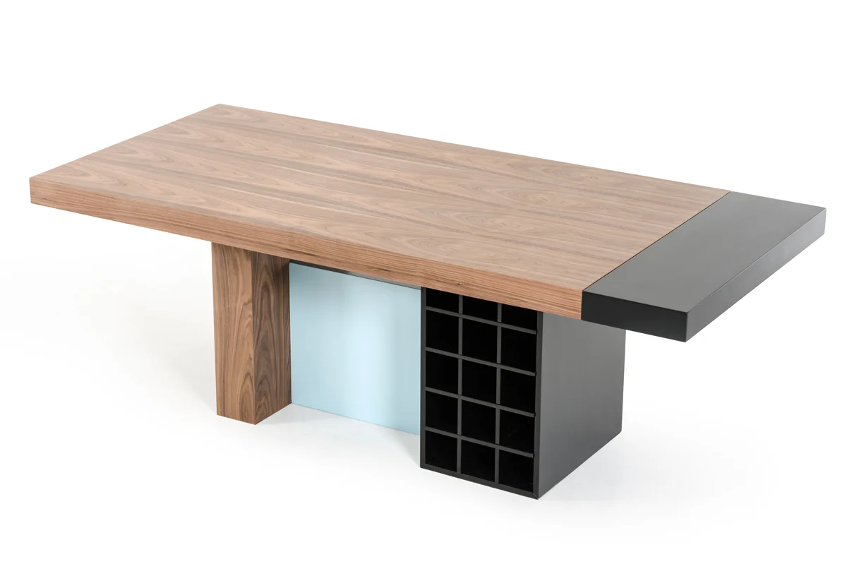 30" Walnut And Teal Wood Veneer And Mdf Dining Table By Homeroots - Image 5
