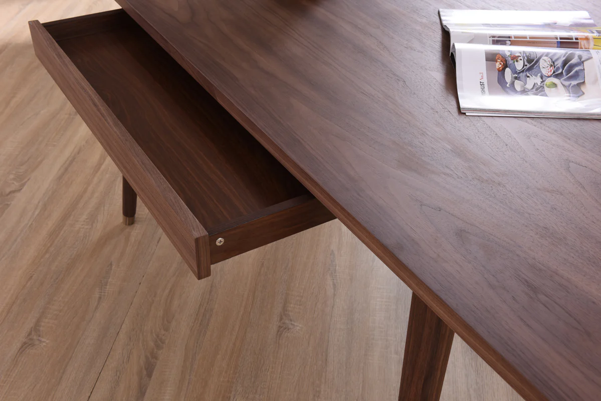 30' Walnut Veneer And Antique Brass Dining Table By Homeroots - Image 4