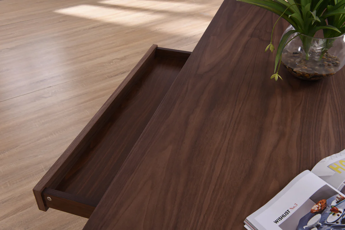 30' Walnut Veneer And Antique Brass Dining Table By Homeroots - Image 5