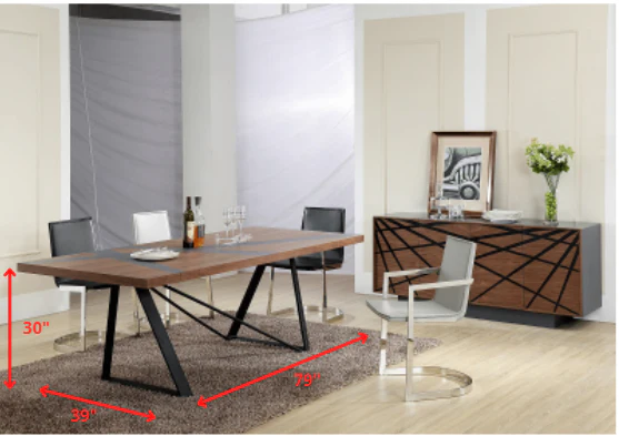 30' Walnut Veneer And Grey Stainless Steel Dining Table By Homeroots - Image 2