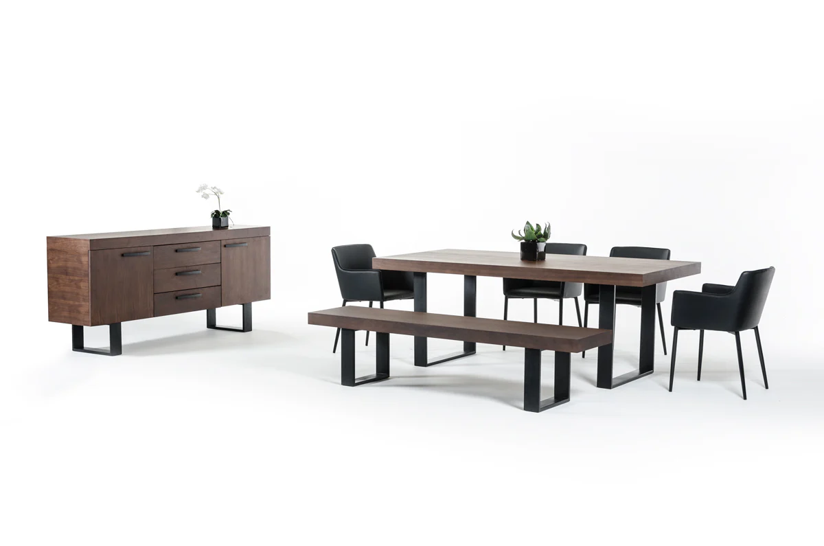 30' Walnut Veneer And Stainless Steel Dining Table By Homeroots - Image 2